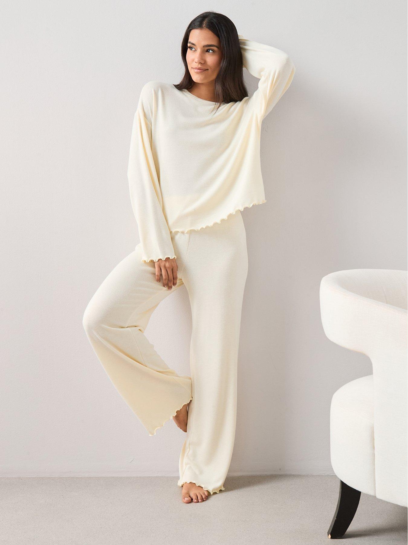 Image 3 of 6 of The Very Collection Long Sleeve Soft Touch Frill Hem Pyjama Set - Lemon