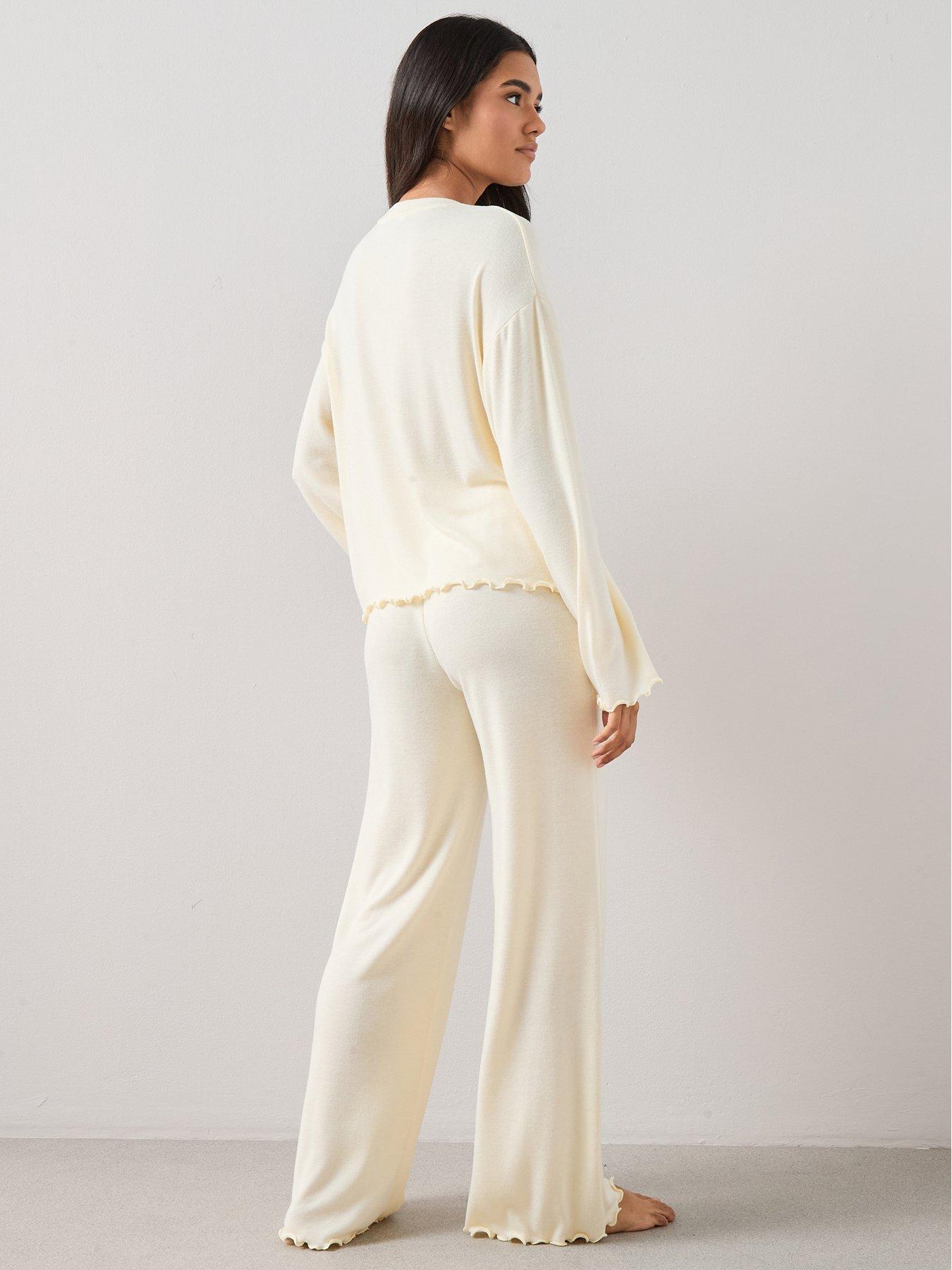 Image 5 of 6 of The Very Collection Long Sleeve Soft Touch Frill Hem Pyjama Set - Lemon