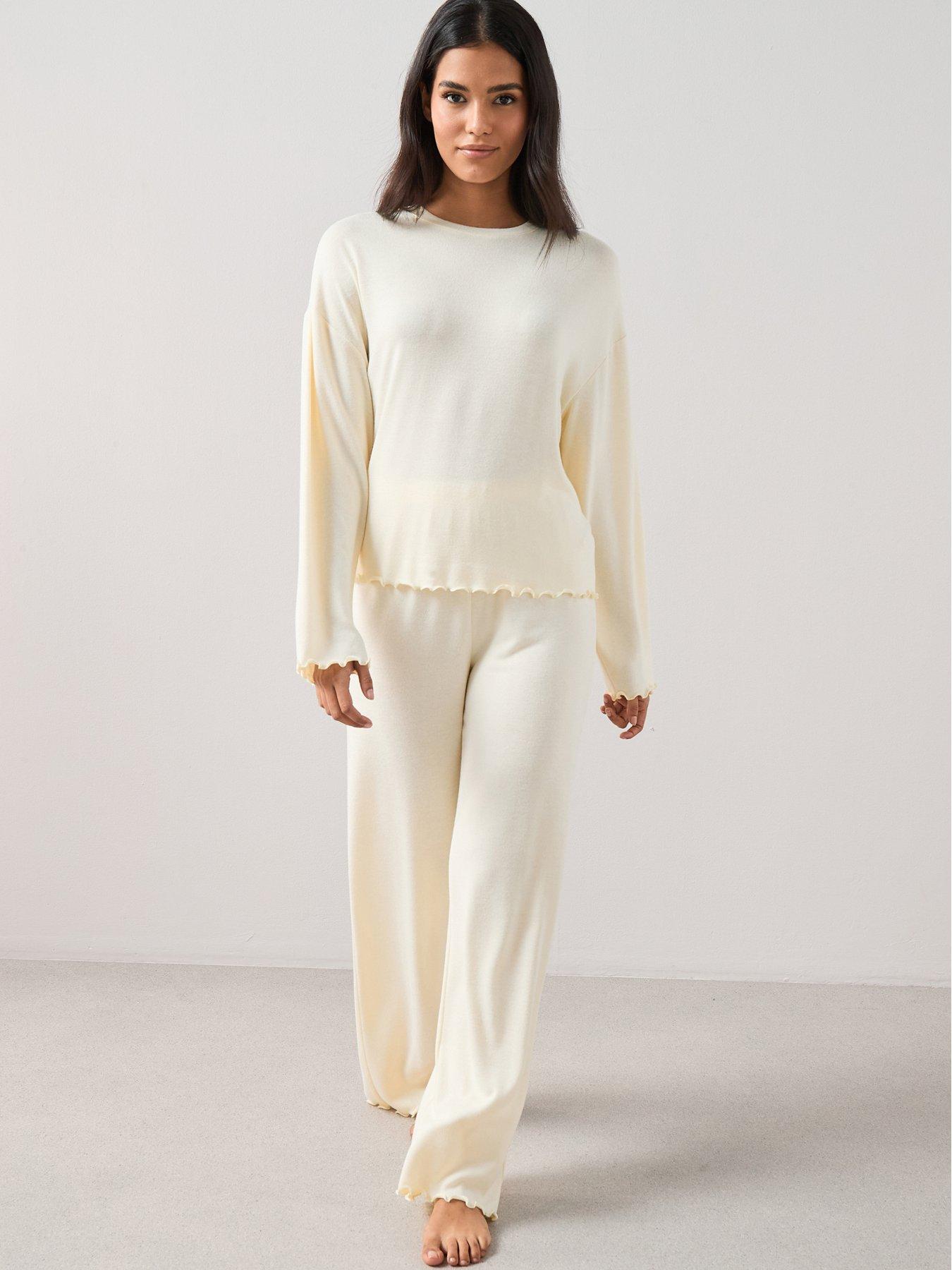 Image 6 of 6 of The Very Collection Long Sleeve Soft Touch Frill Hem Pyjama Set - Lemon