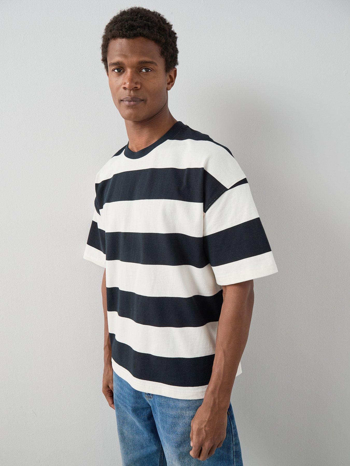 The Very Collection Pure Cotton Heavyweight Striped T-Shirt - Navy