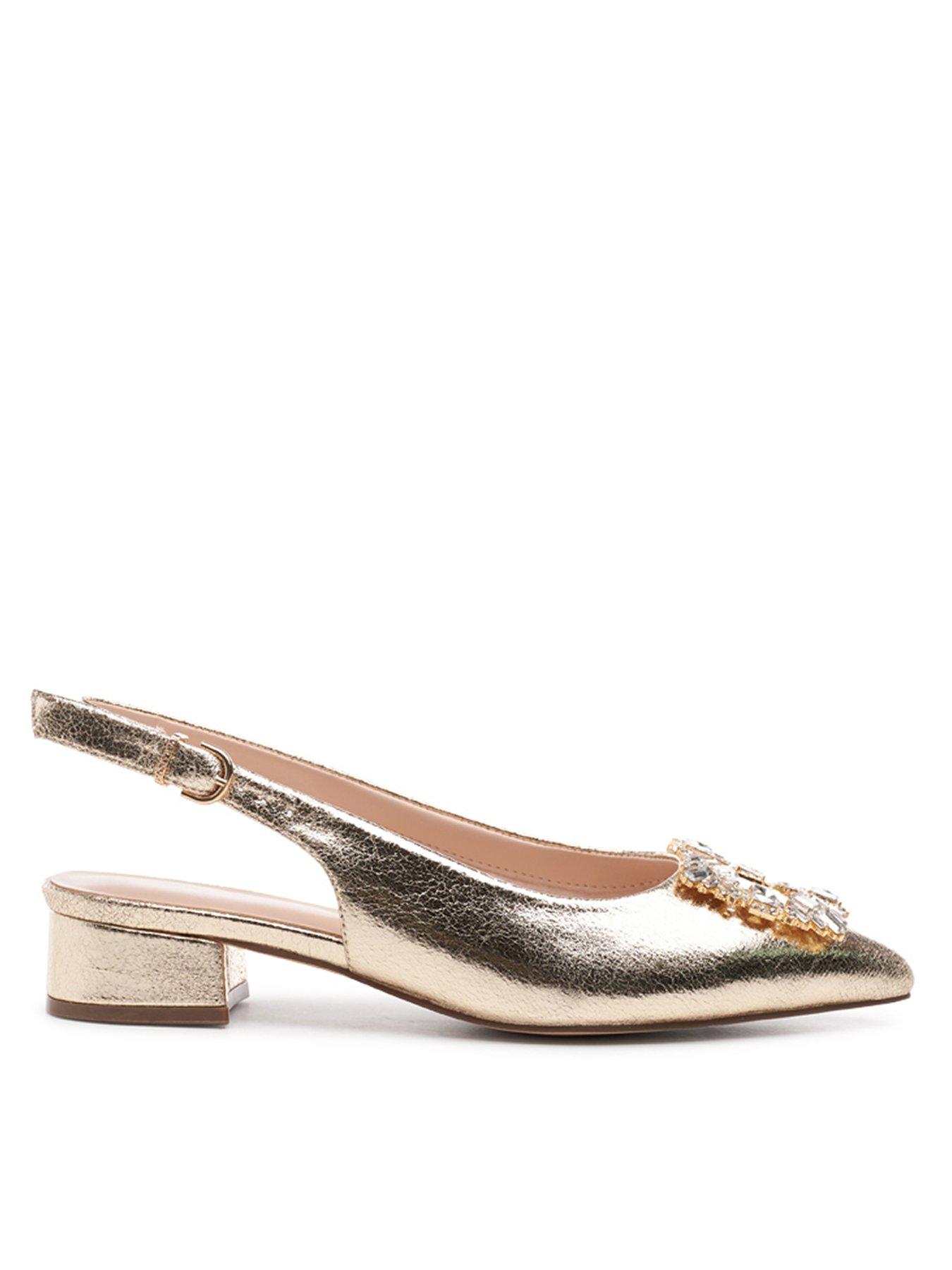 Paradox London Fortune Brooch Wide Fit Slingback Shoe - Champagne