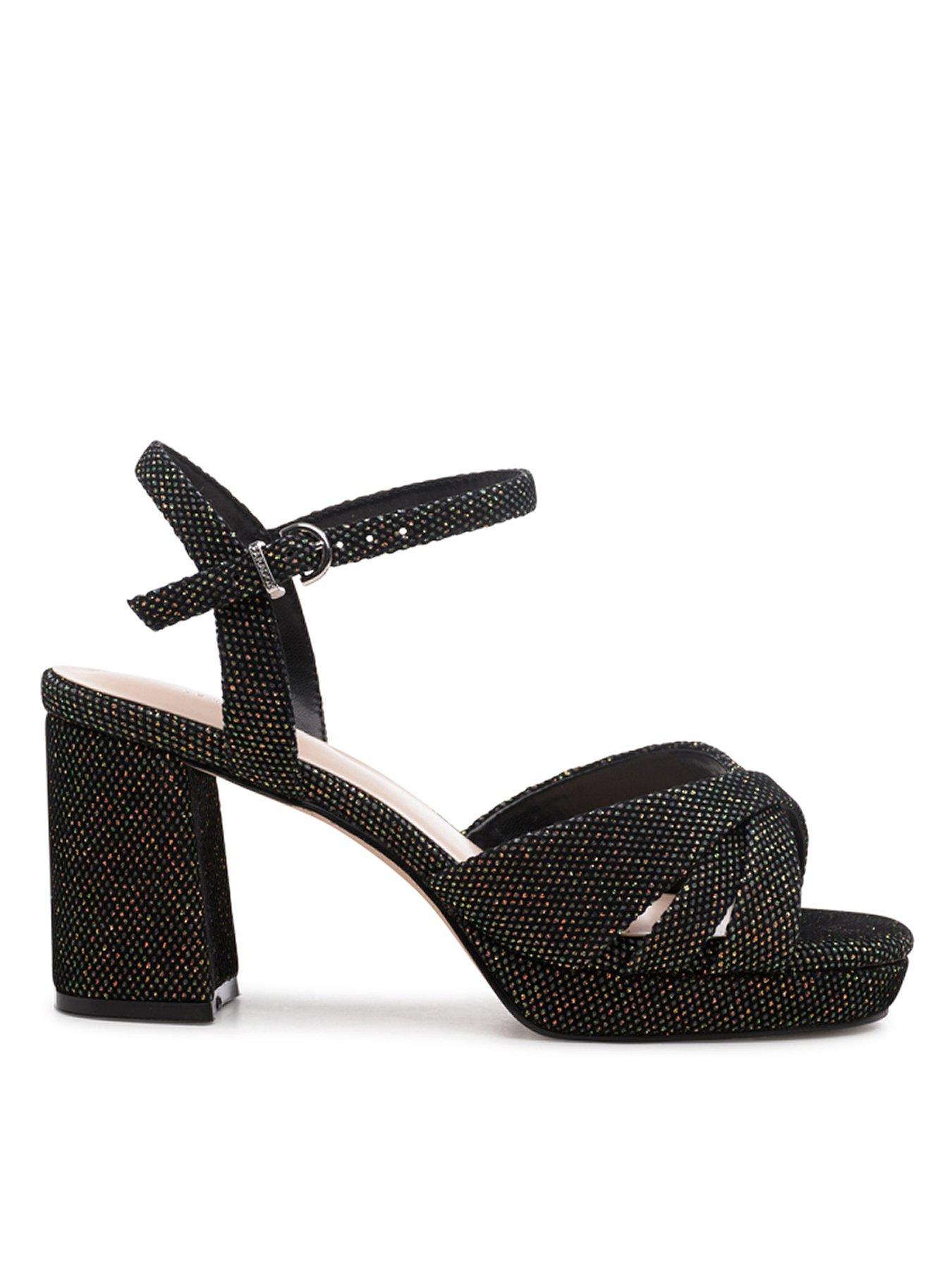 Paradox London Navarra Velvet Glitter Wide Fit Heel - Black
