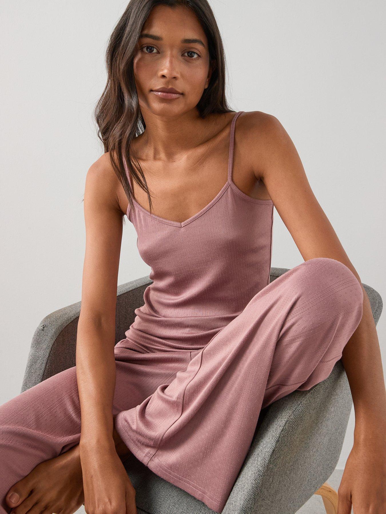 Image 1 of 7 of The Very Collection Pointelle Vest And Wide Leg Bottom Pyjama Set - Pink