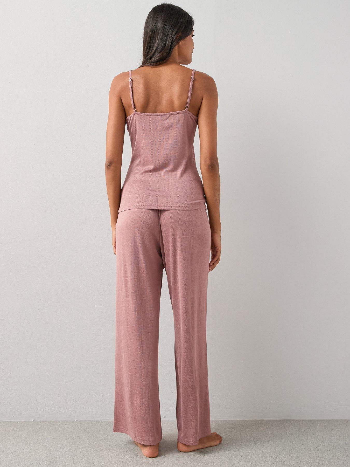 Image 2 of 7 of The Very Collection Pointelle Vest And Wide Leg Bottom Pyjama Set - Pink