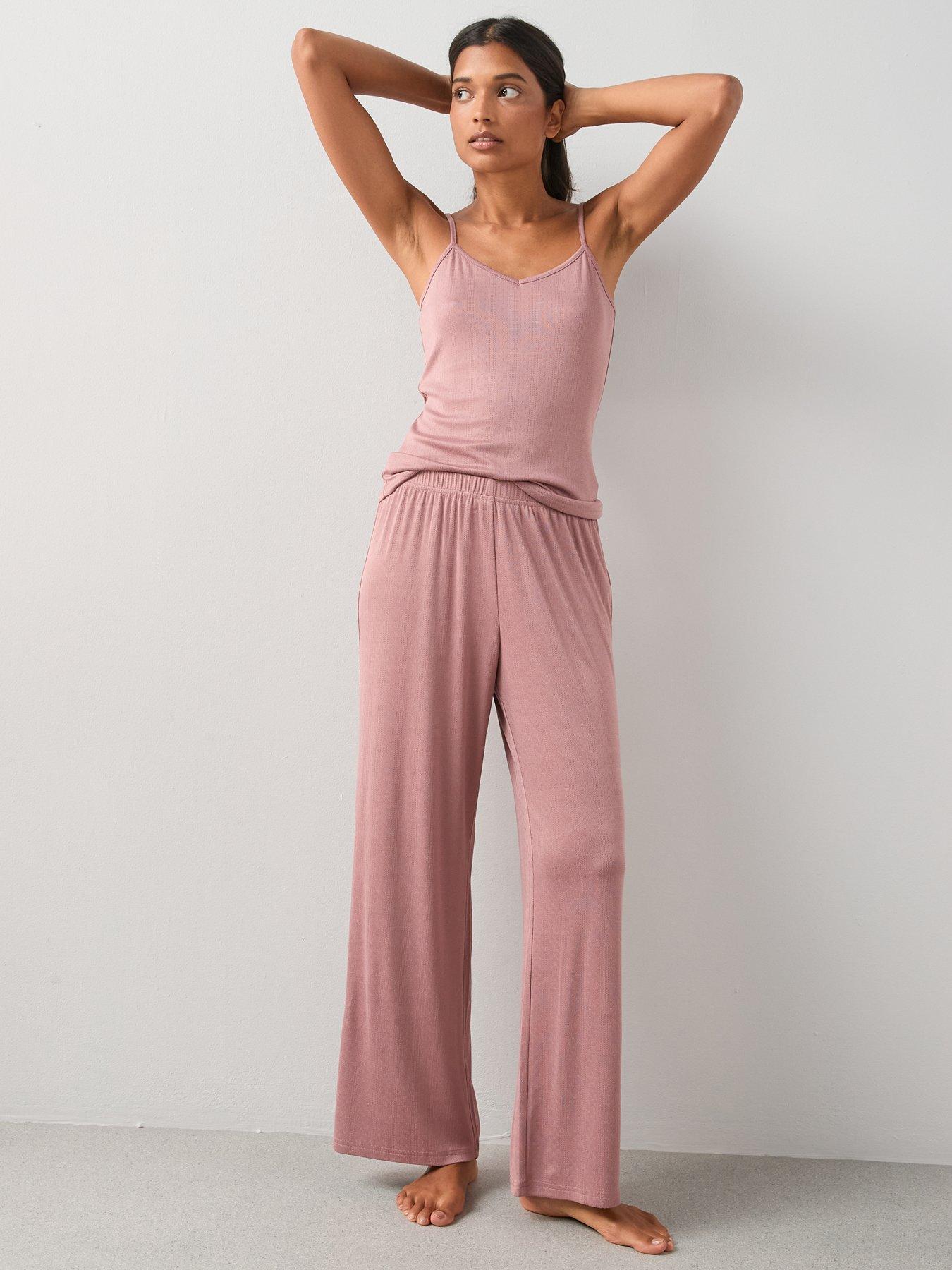 Image 3 of 7 of The Very Collection Pointelle Vest And Wide Leg Bottom Pyjama Set - Pink