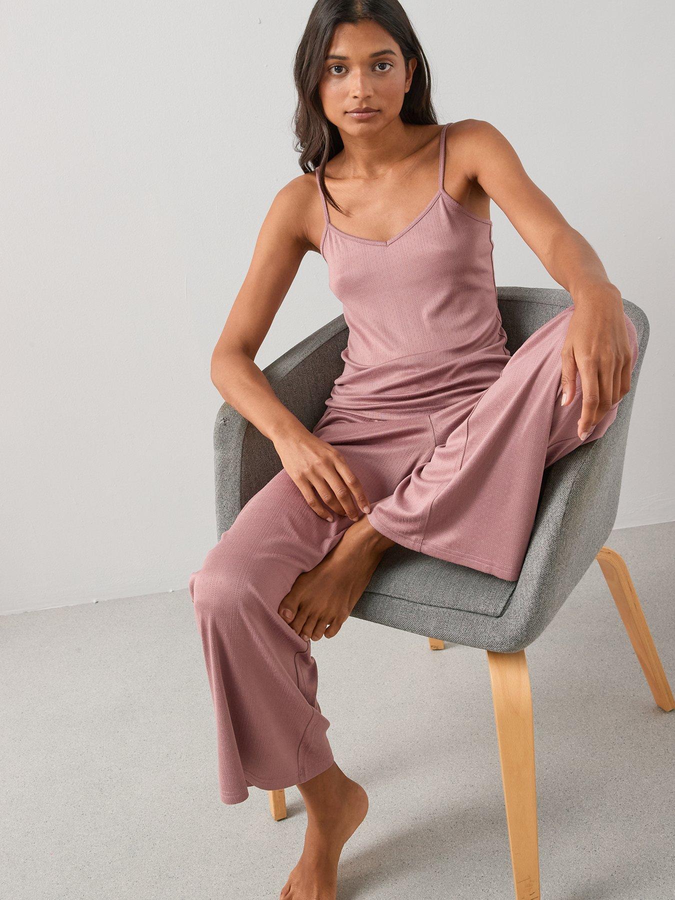Image 4 of 7 of The Very Collection Pointelle Vest And Wide Leg Bottom Pyjama Set - Pink