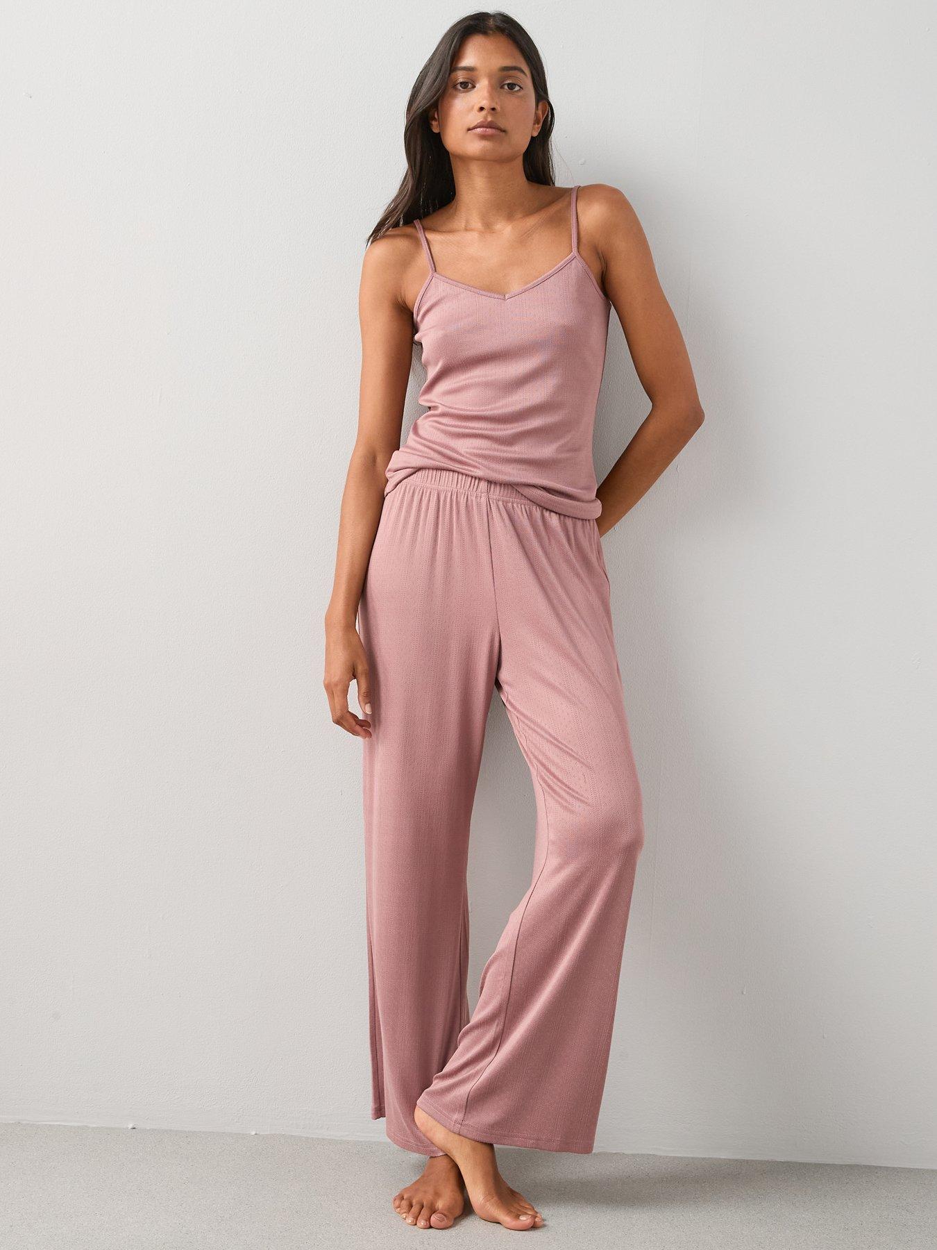 Image 5 of 7 of The Very Collection Pointelle Vest And Wide Leg Bottom Pyjama Set - Pink