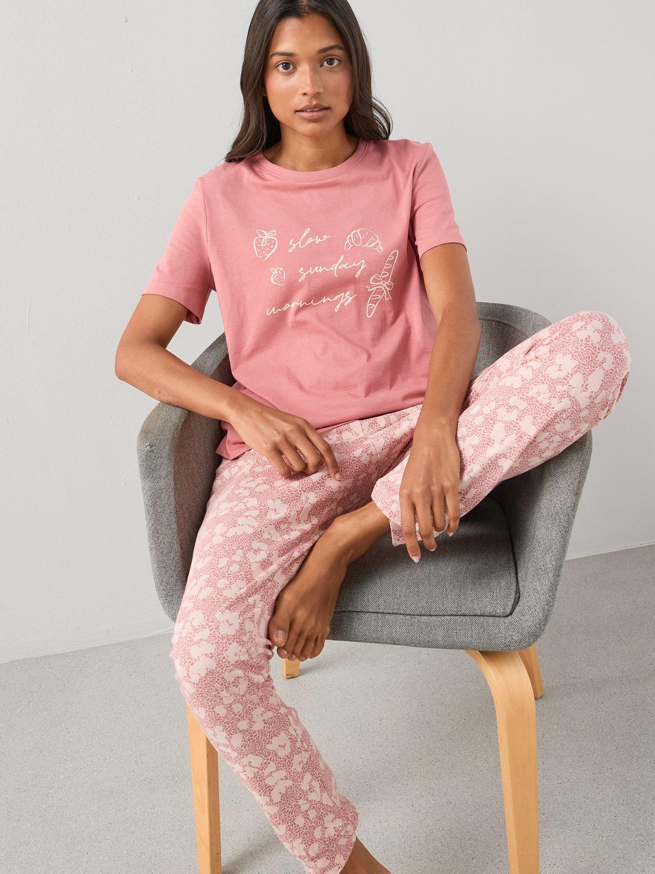 The Very Collection Short Sleeve Slow Sundays Tshirt And Floral Jogger Pyjama Set - Pink
