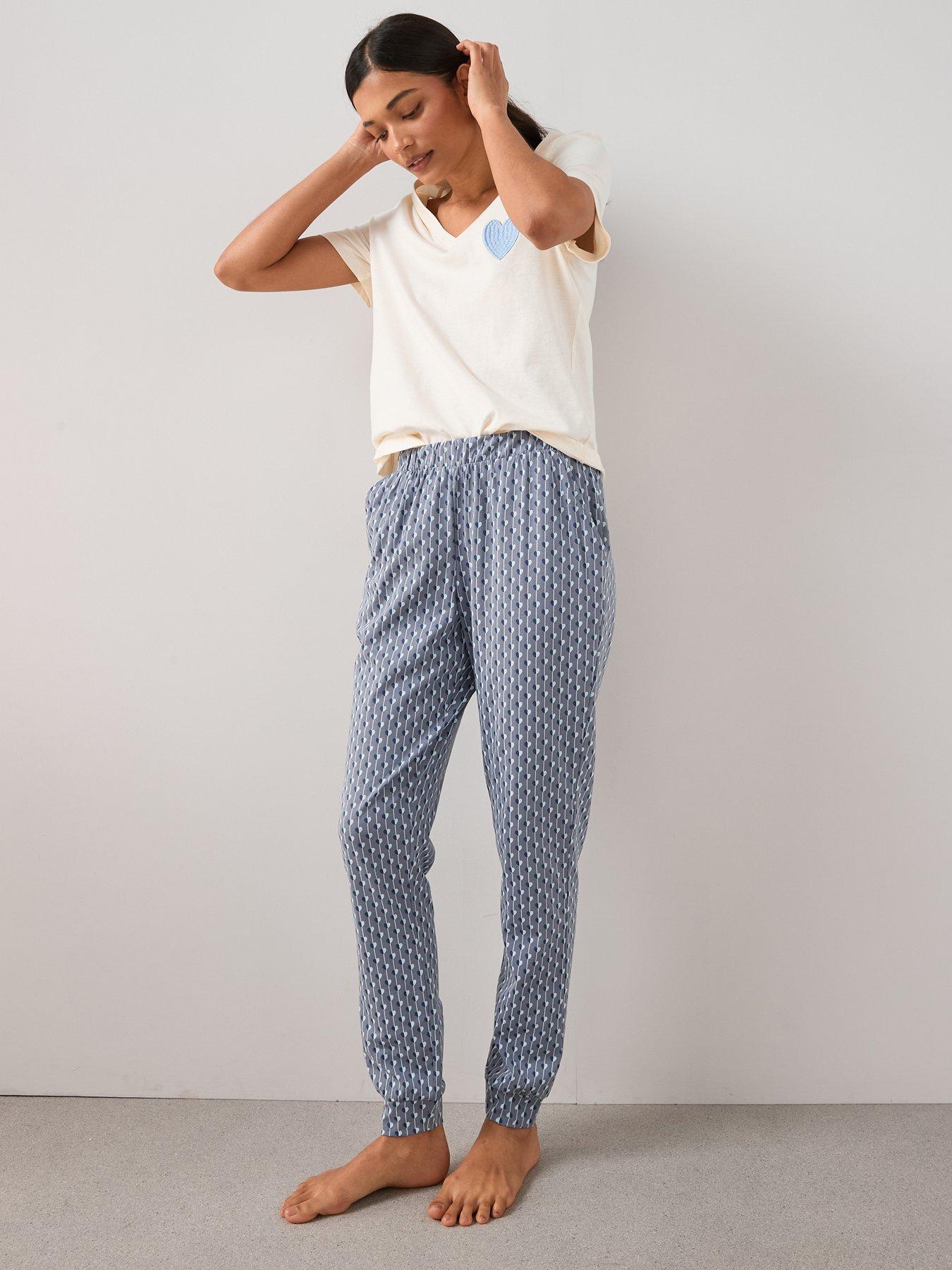 The Very Collection Embroidered Heart Top And Jogger Pyjama Set - Blue ...