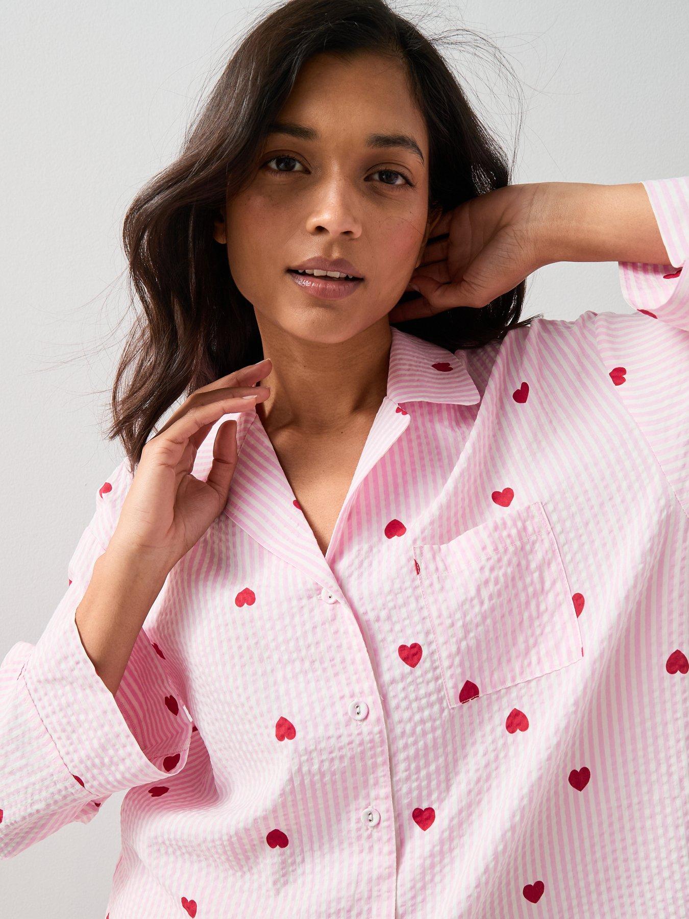 The Very Collection Woven Printed Heart Stripe Pyjama Set - Pink | Very