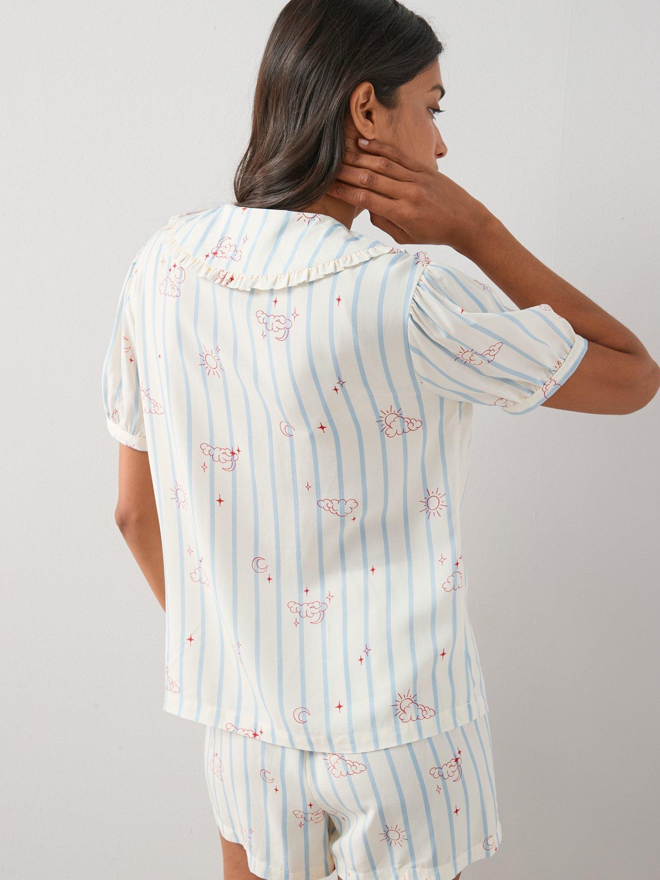 The Very Collection Frill Collar Printed Woven Pyjama Set - White | Very