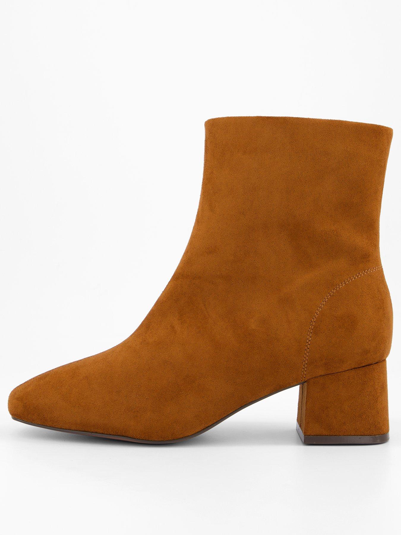 The Very Collection: Wide Fit Square Toe Heeled Ankle Boot - Brown