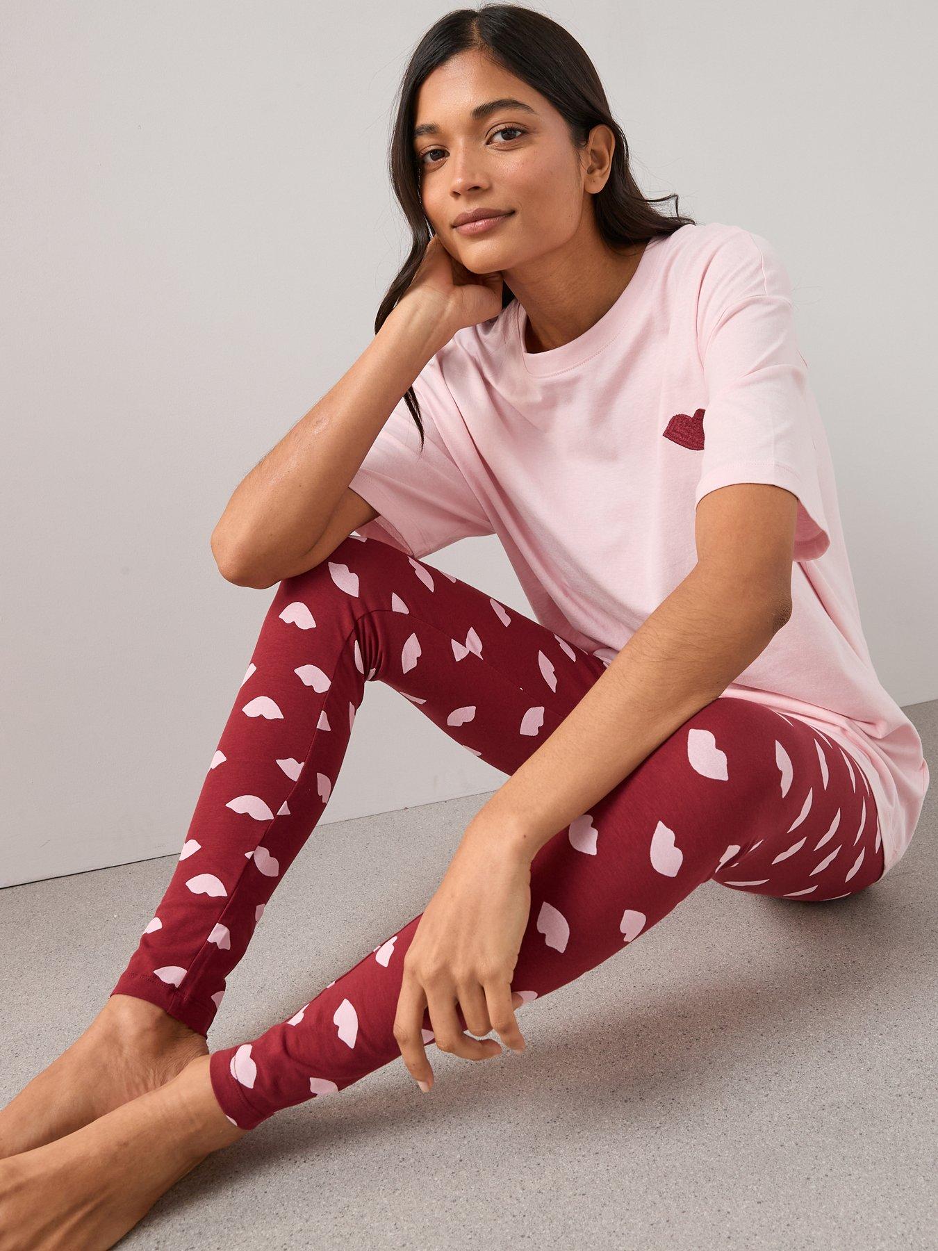 The Very Collection Embroidered Lip Longline T-shirt And Legging Pyjama Set - Pink
