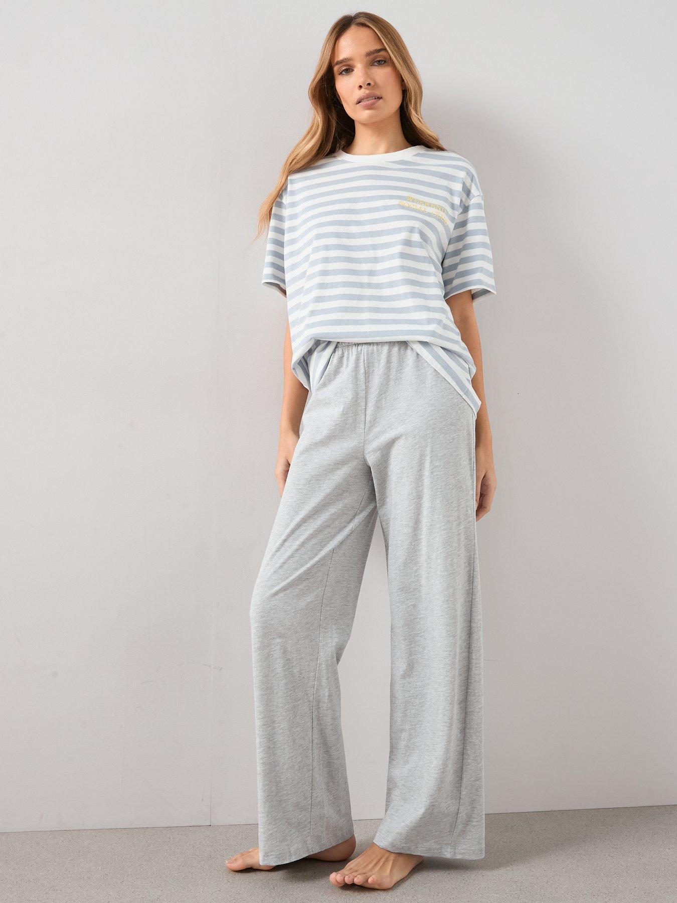 The Very Collection Short Sleeve Stripe Weekend Pyjama Set - Grey Marl ...