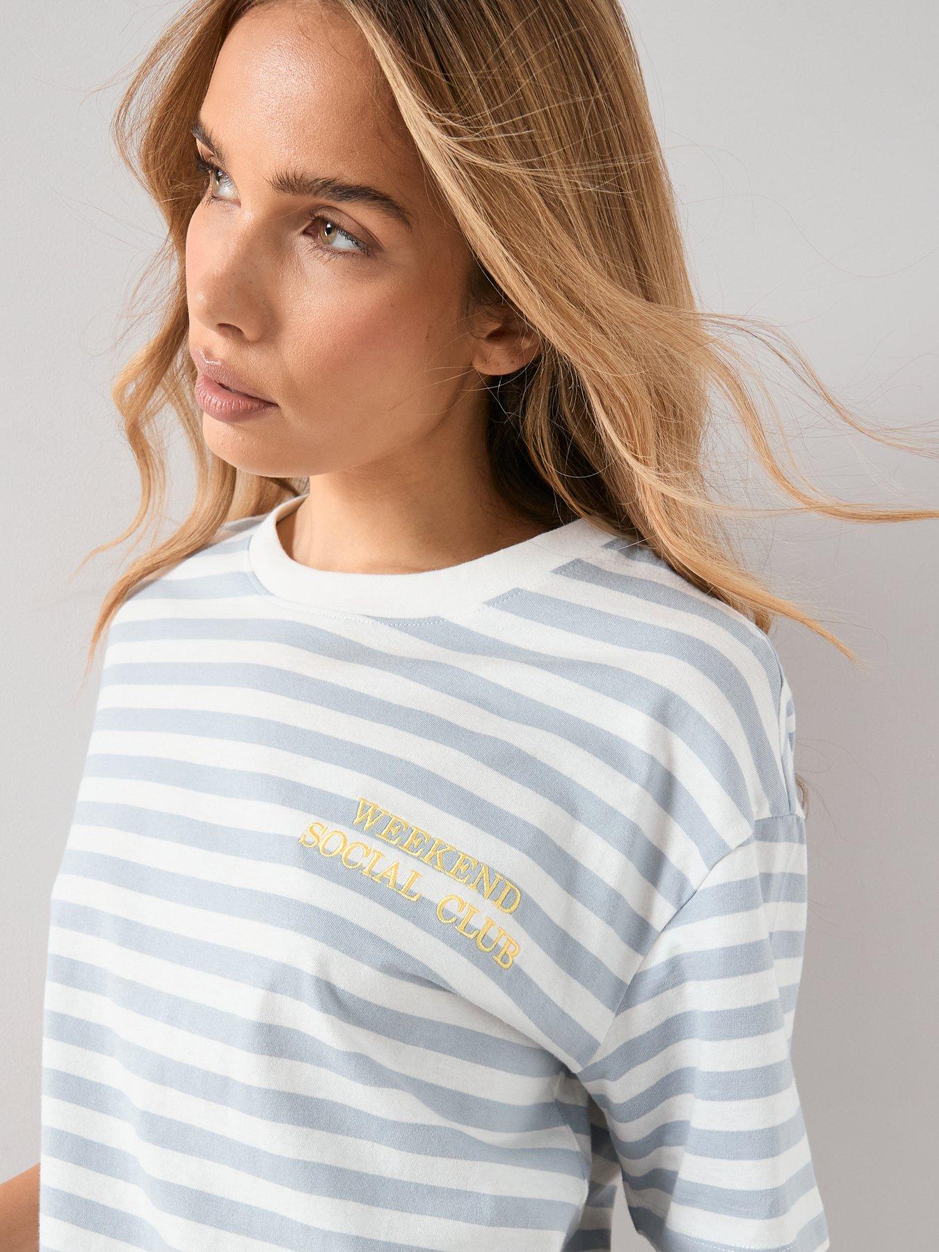The Very Collection Short Sleeve Stripe Weekend Pyjama Set - Grey Marl ...
