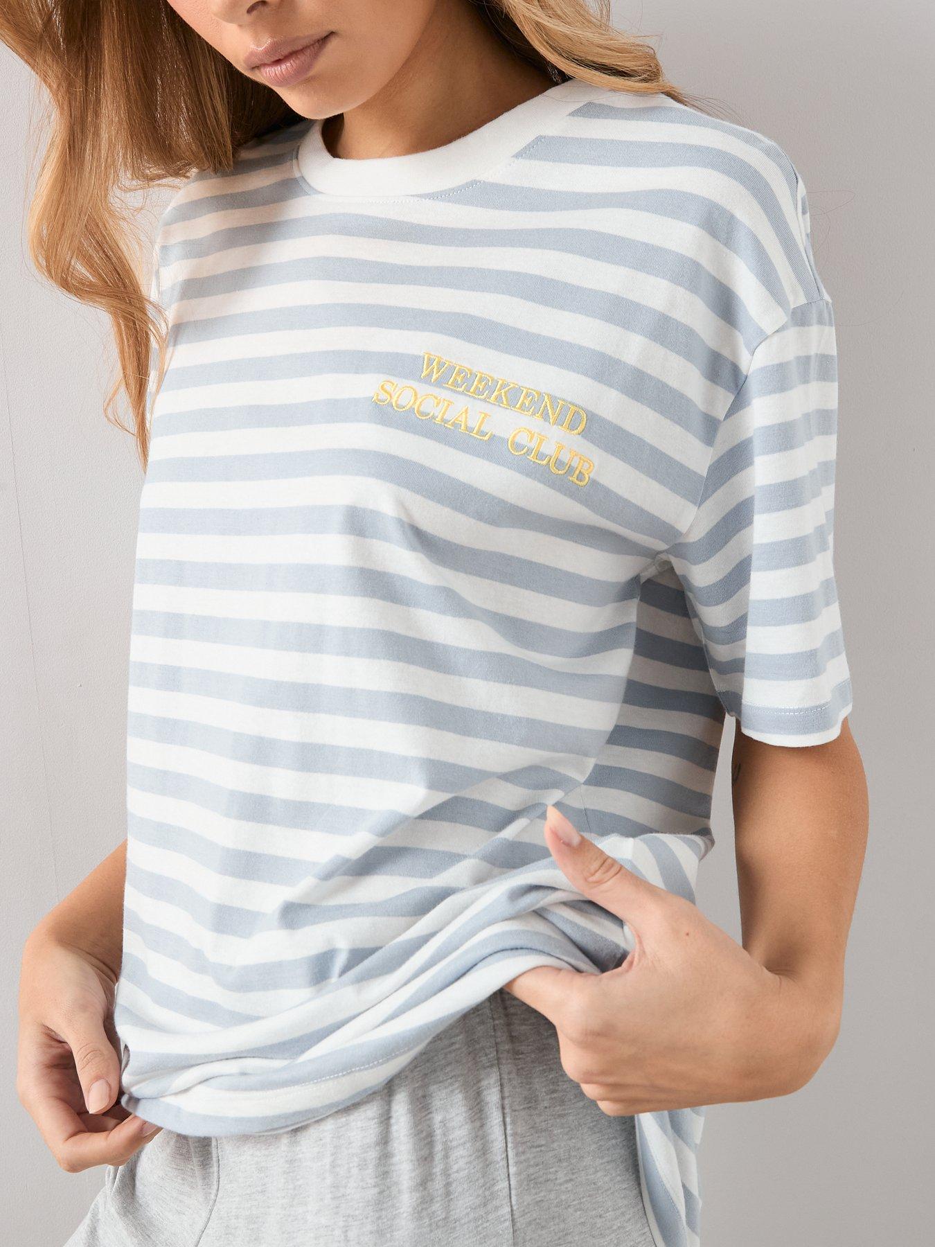 The Very Collection Short Sleeve Stripe Weekend Pyjama Set - Grey Marl ...