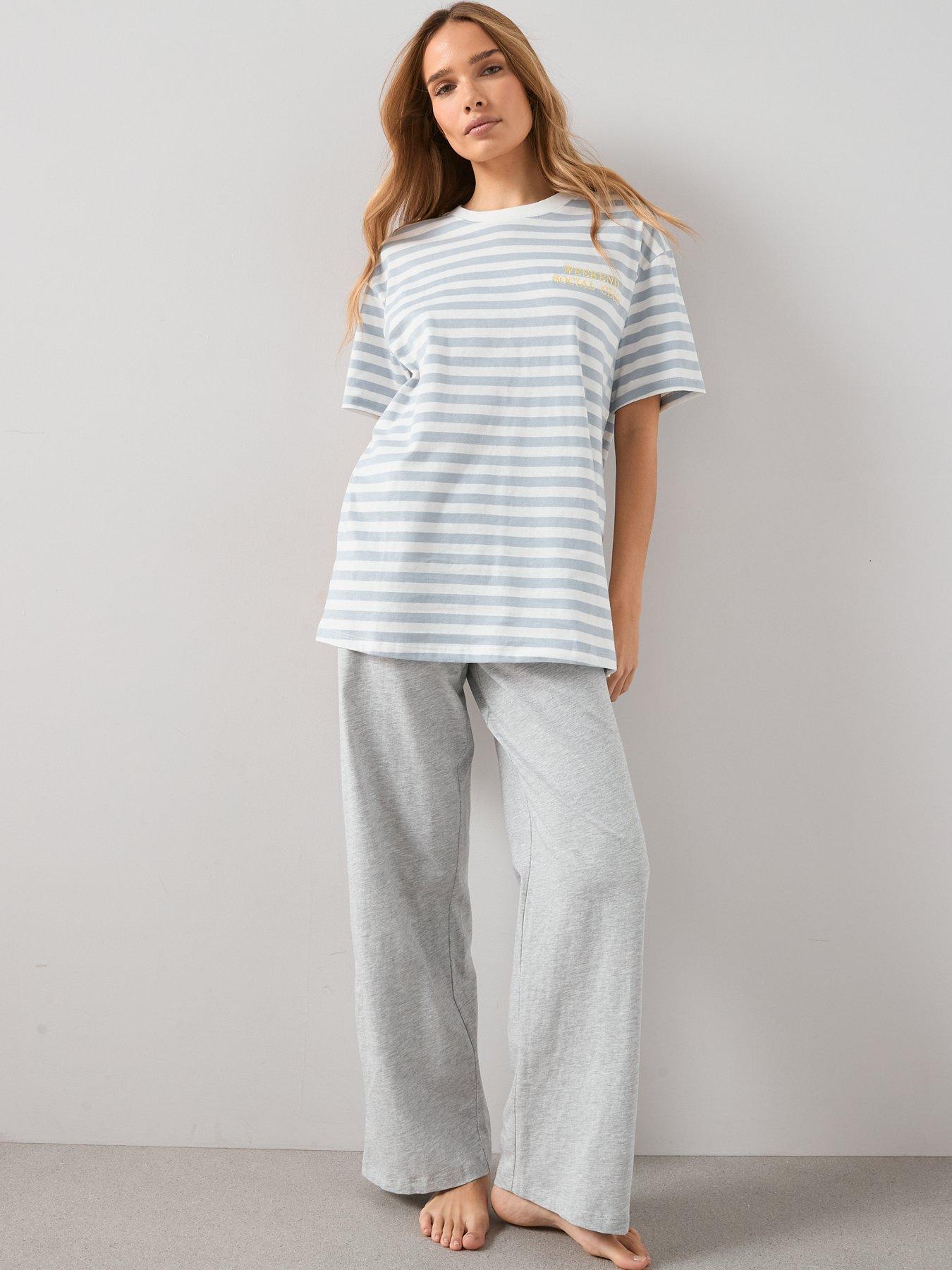 The Very Collection Short Sleeve Stripe Weekend Pyjama Set - Grey Marl ...