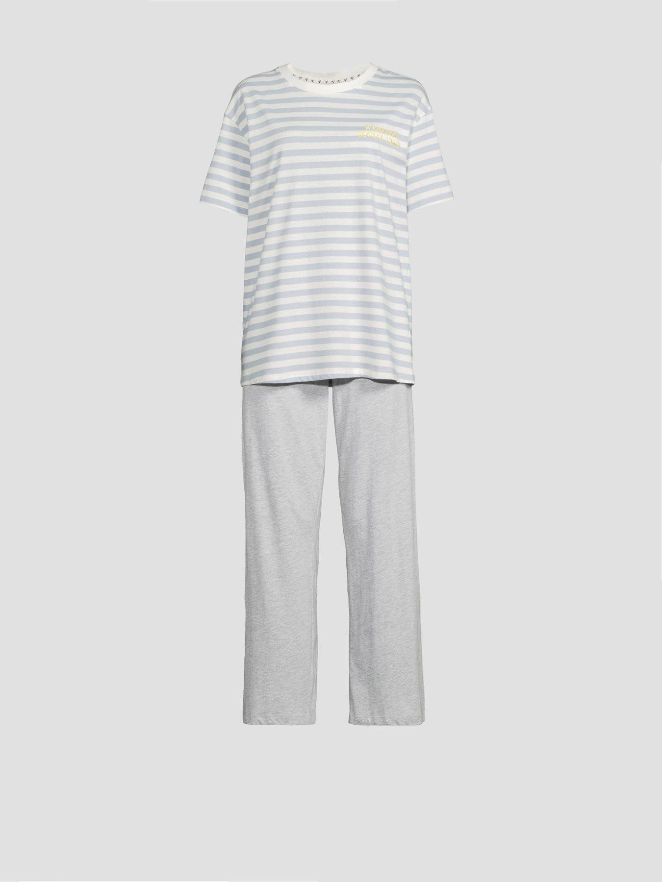The Very Collection Short Sleeve Stripe Weekend Pyjama Set - Grey Marl ...