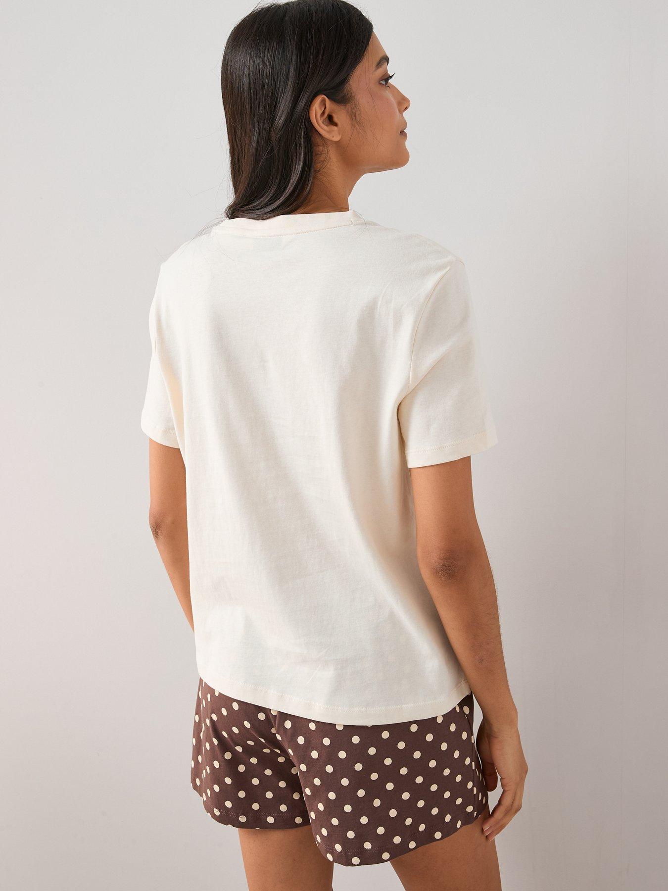 Image 2 of 6 of The Very Collection Short Sleeve Lazy Days T-shirt And Polka Dot Short Pyjama Set - Cream