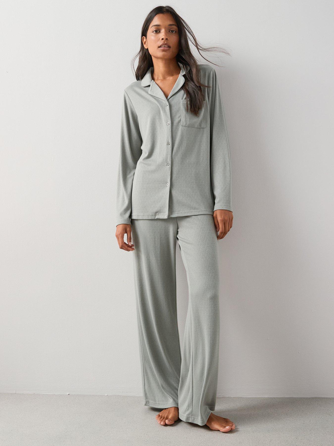 The Very Collection Pointelle Revere Pyjama Set - Khaki