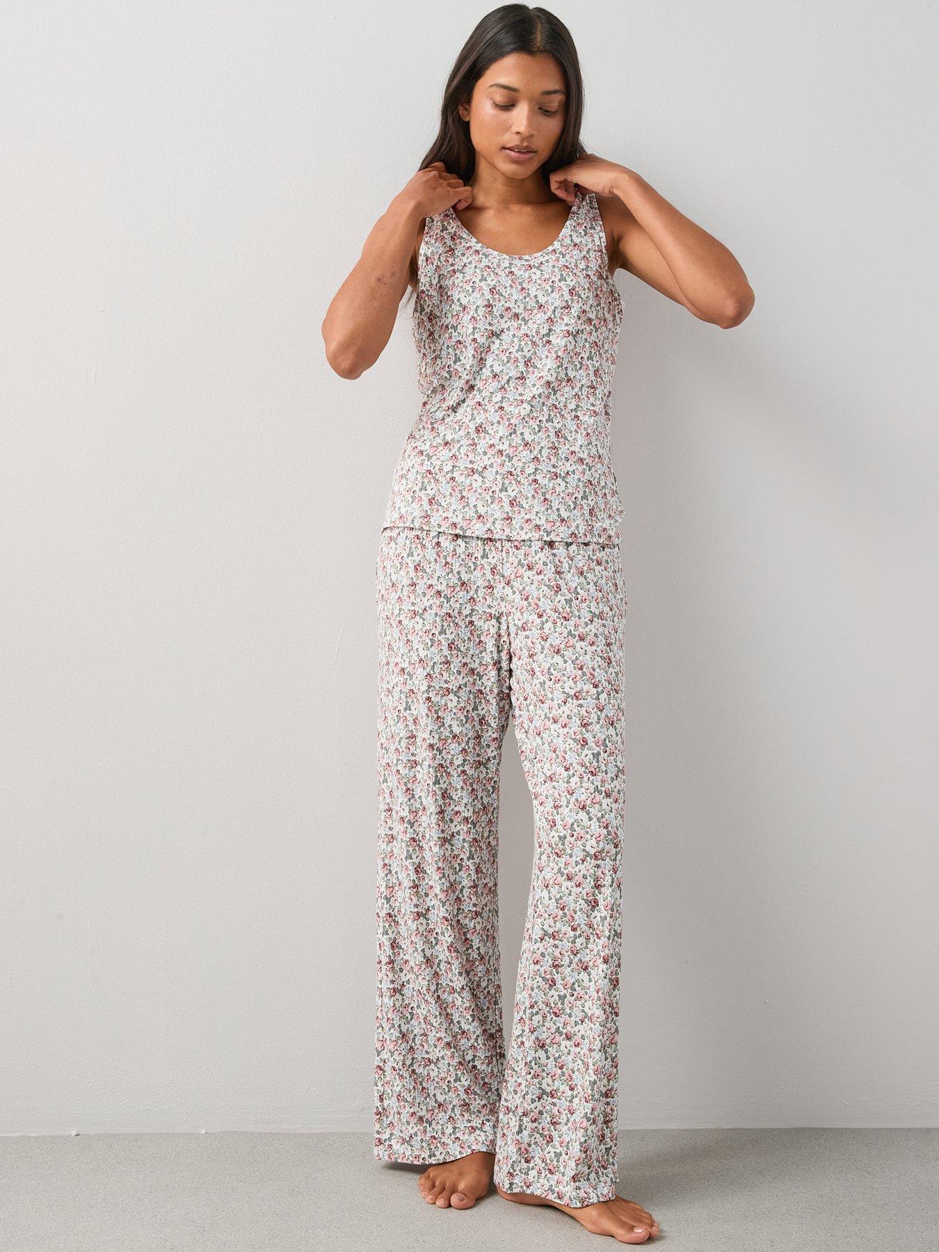 The Very Collection Rib Soft Touch Floral Vest And Wide Leg Pyjama Set - Multi