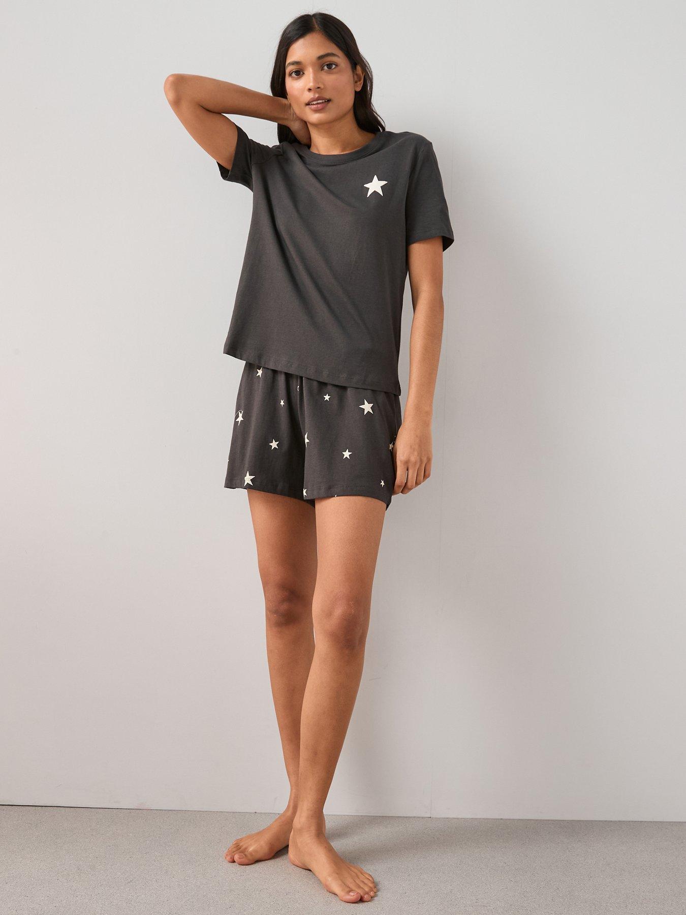 The Very Collection Short Sleeve T-Shirt and Star Print Shorts PJ Set - Grey