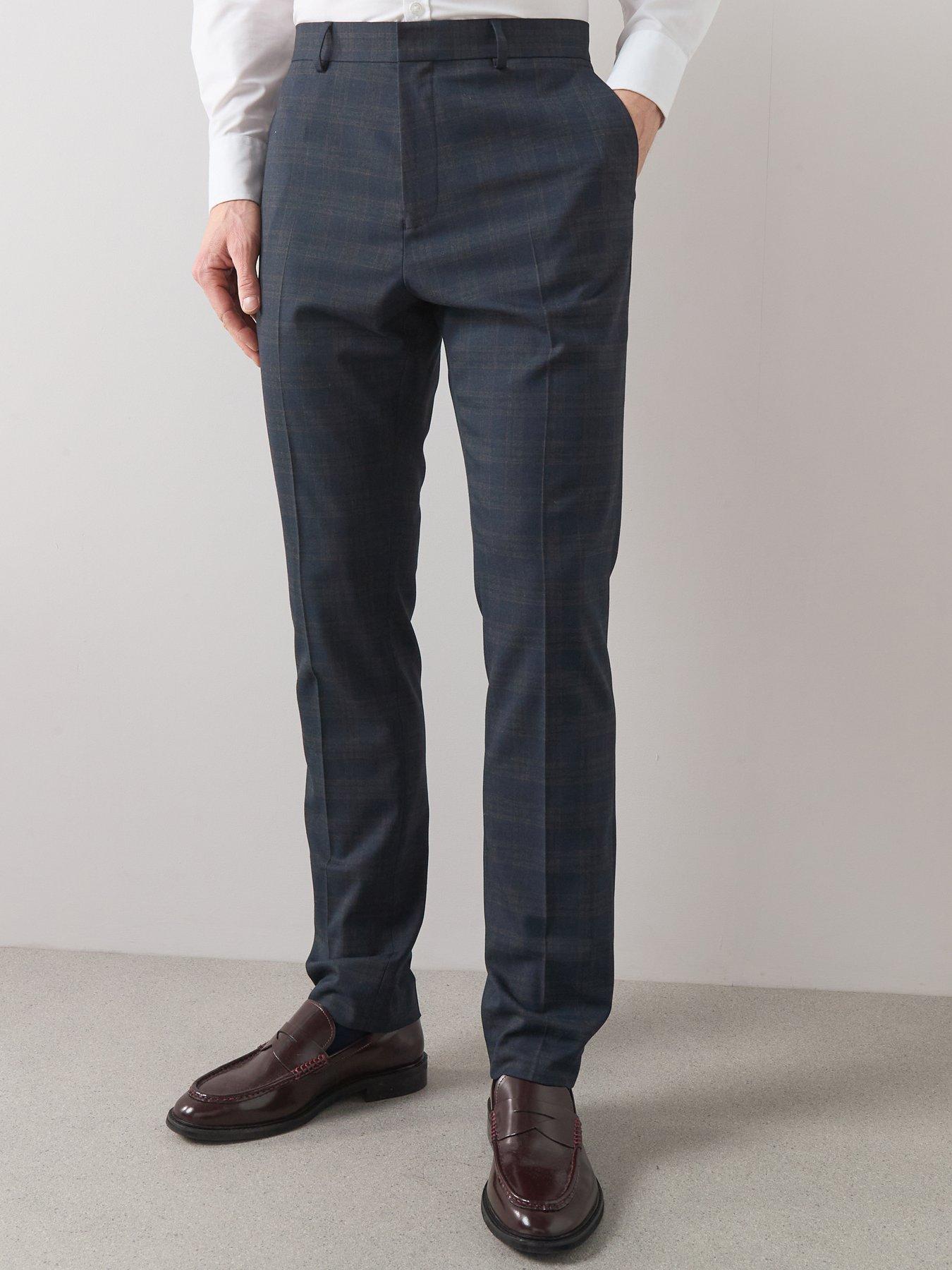 The Very Collection Slim Fit Checked Suit Trousers - Navy