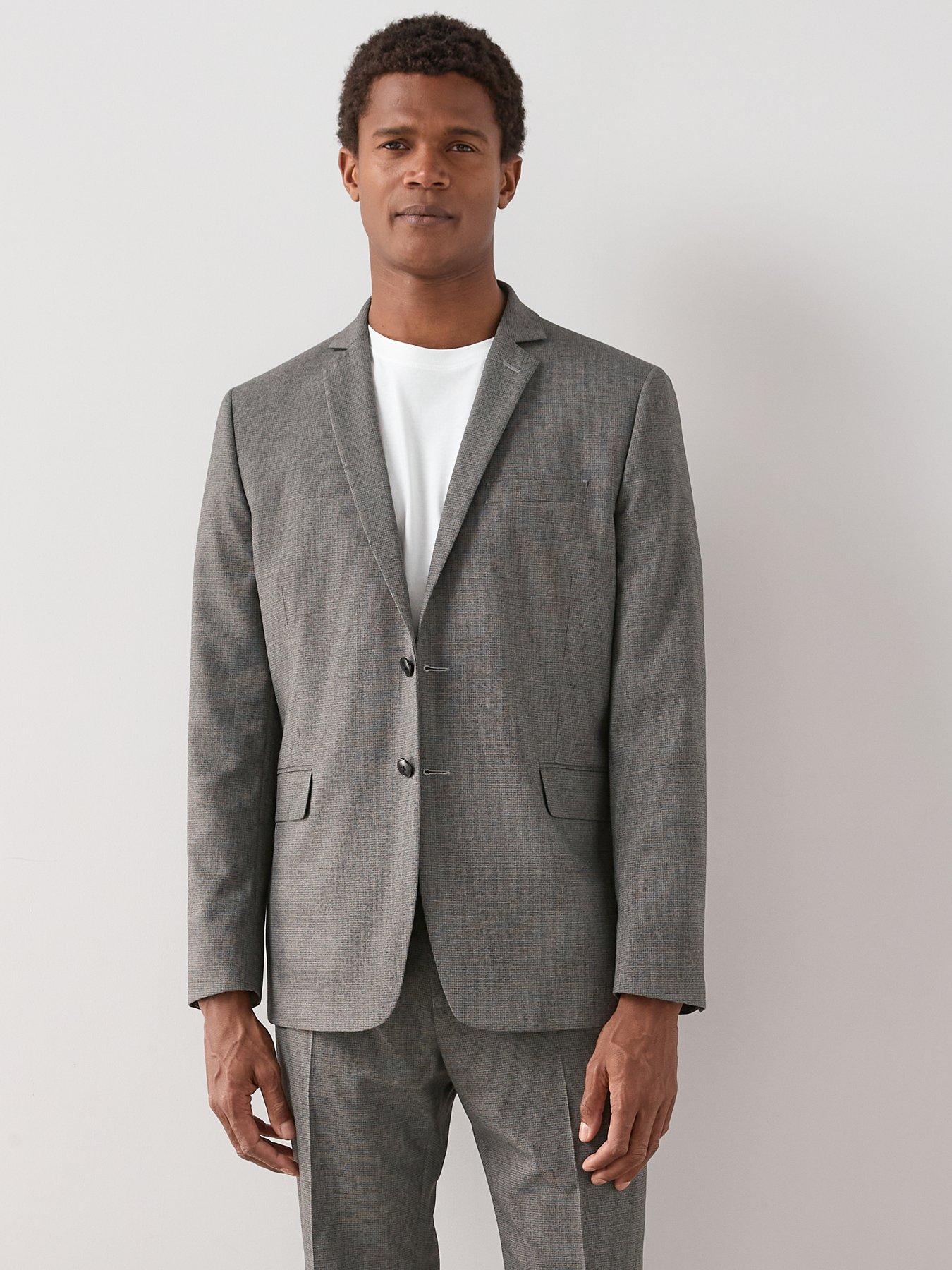 Image 1 of 7 of The Very Collection Regular Fit Single Breasted Textured Suit Jacket - Grey