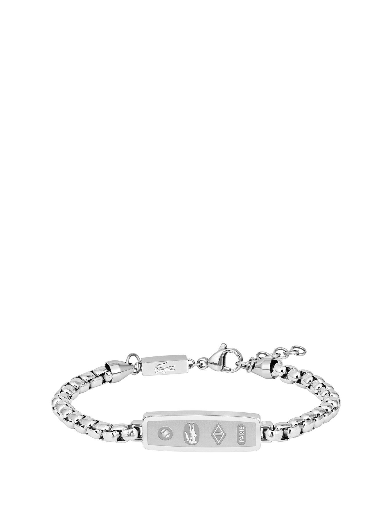 Lacoste Mens District Stainless Steel Reversible Pendant Bracelet - Silver