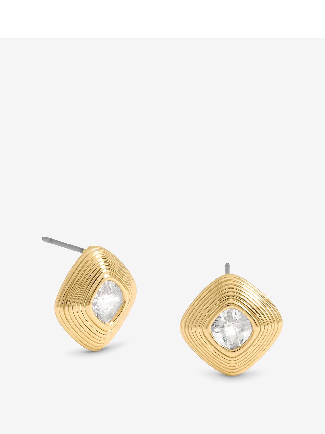 undefined Jon Richard Gold Plated Ridge and Crystal Stud Earrings