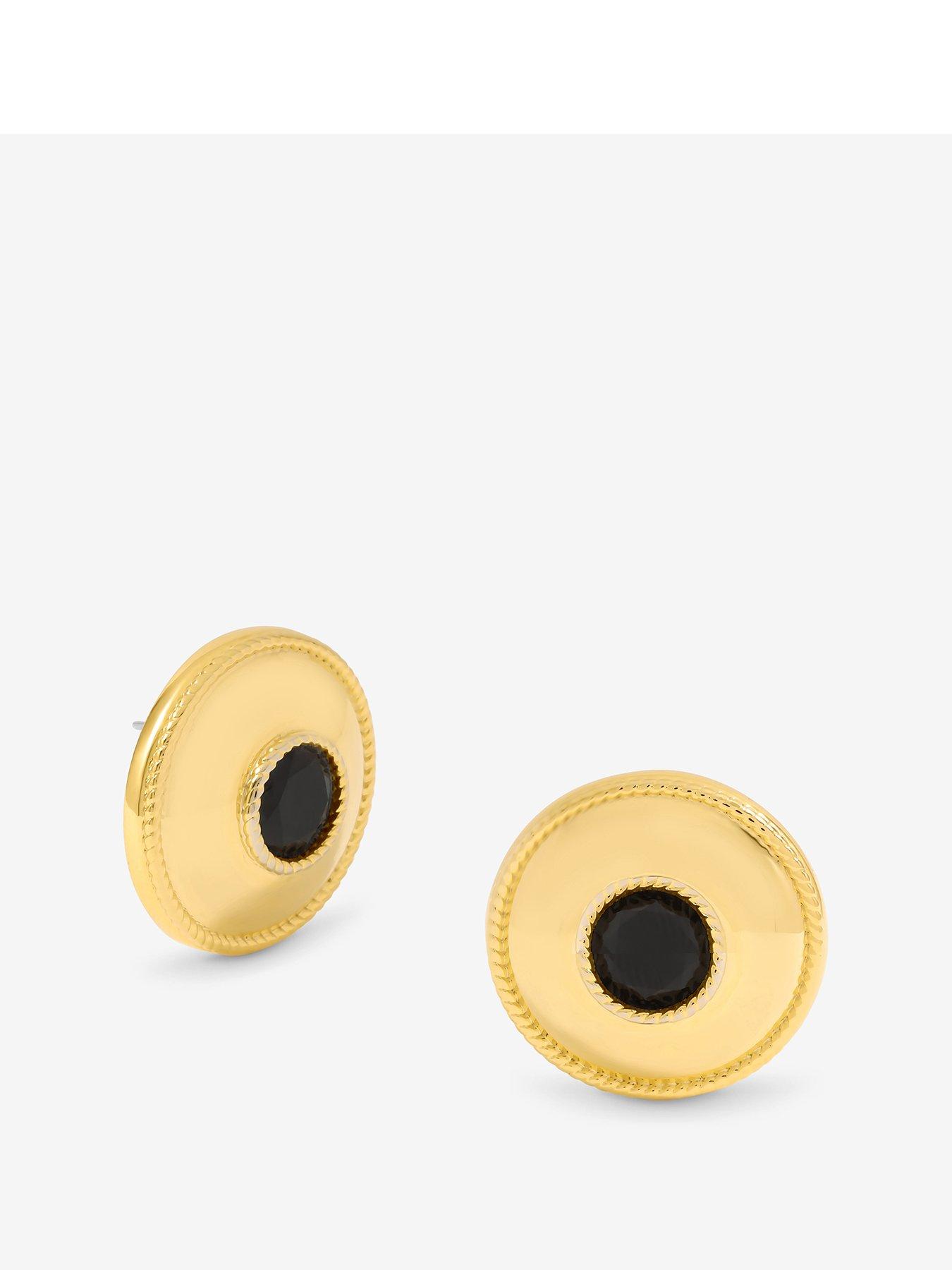 undefined Statement Polished And Jet Round Earrings - Black