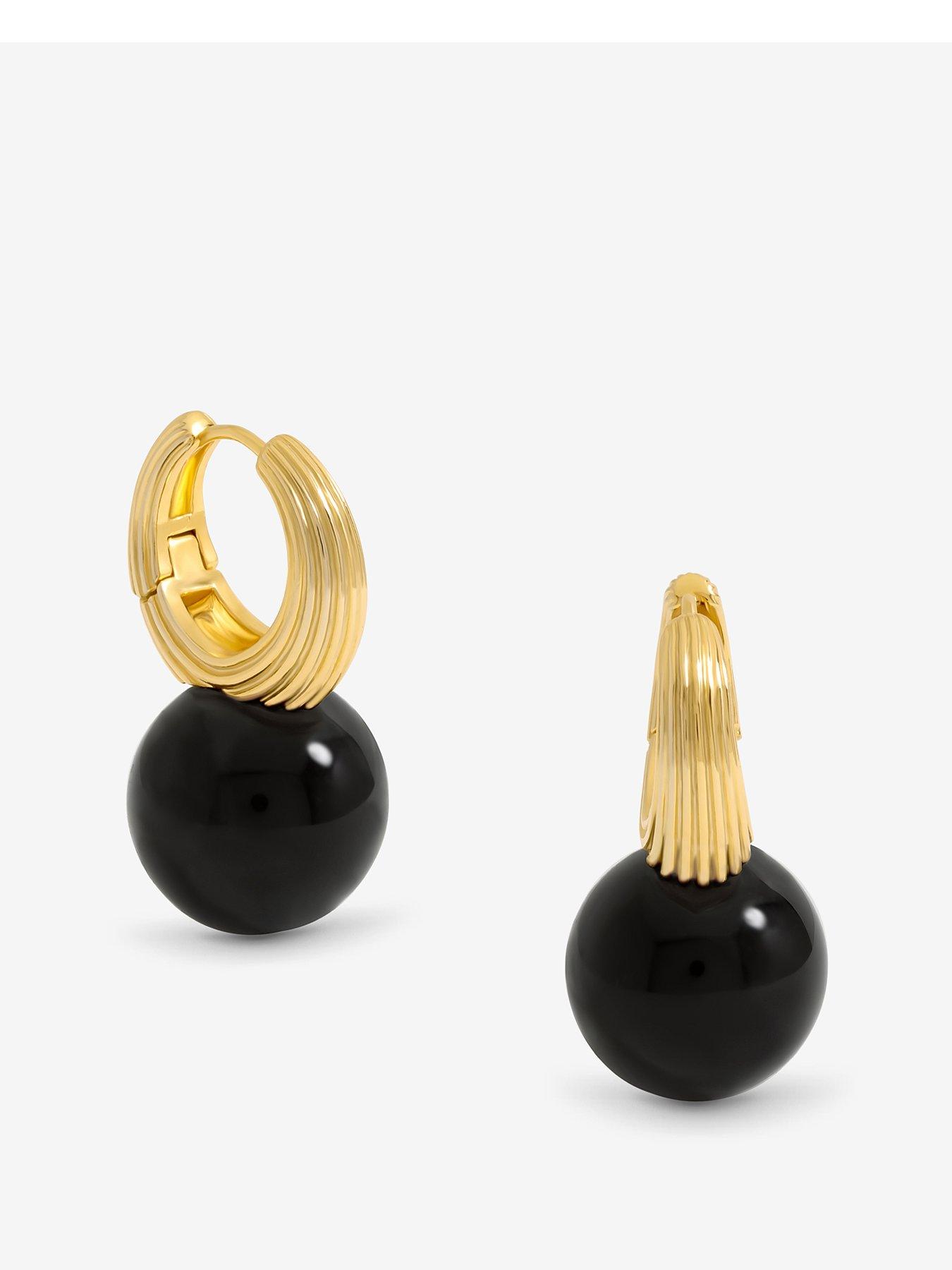 undefined Ridge Hoop And Jet Bead Statement Earrings - Gold