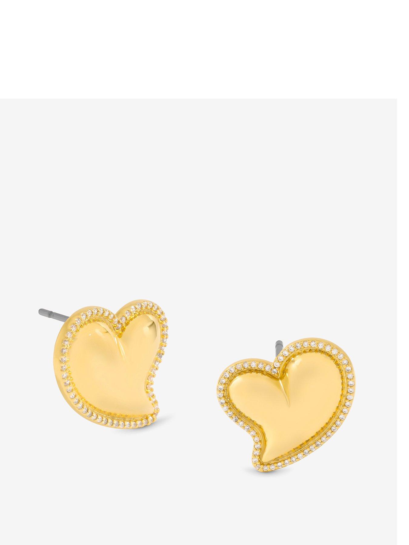 undefined Puff Heart And Cubic Zirconia Stud Earrings - Gold