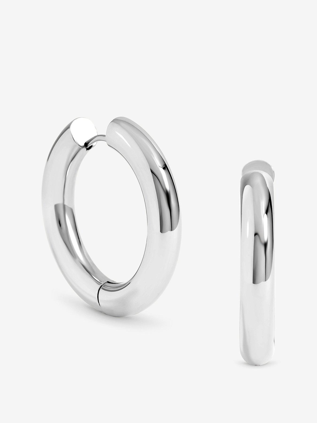 undefined Sterling Plated Stainless Steel Large Chubby Hoop Earrings - Silver