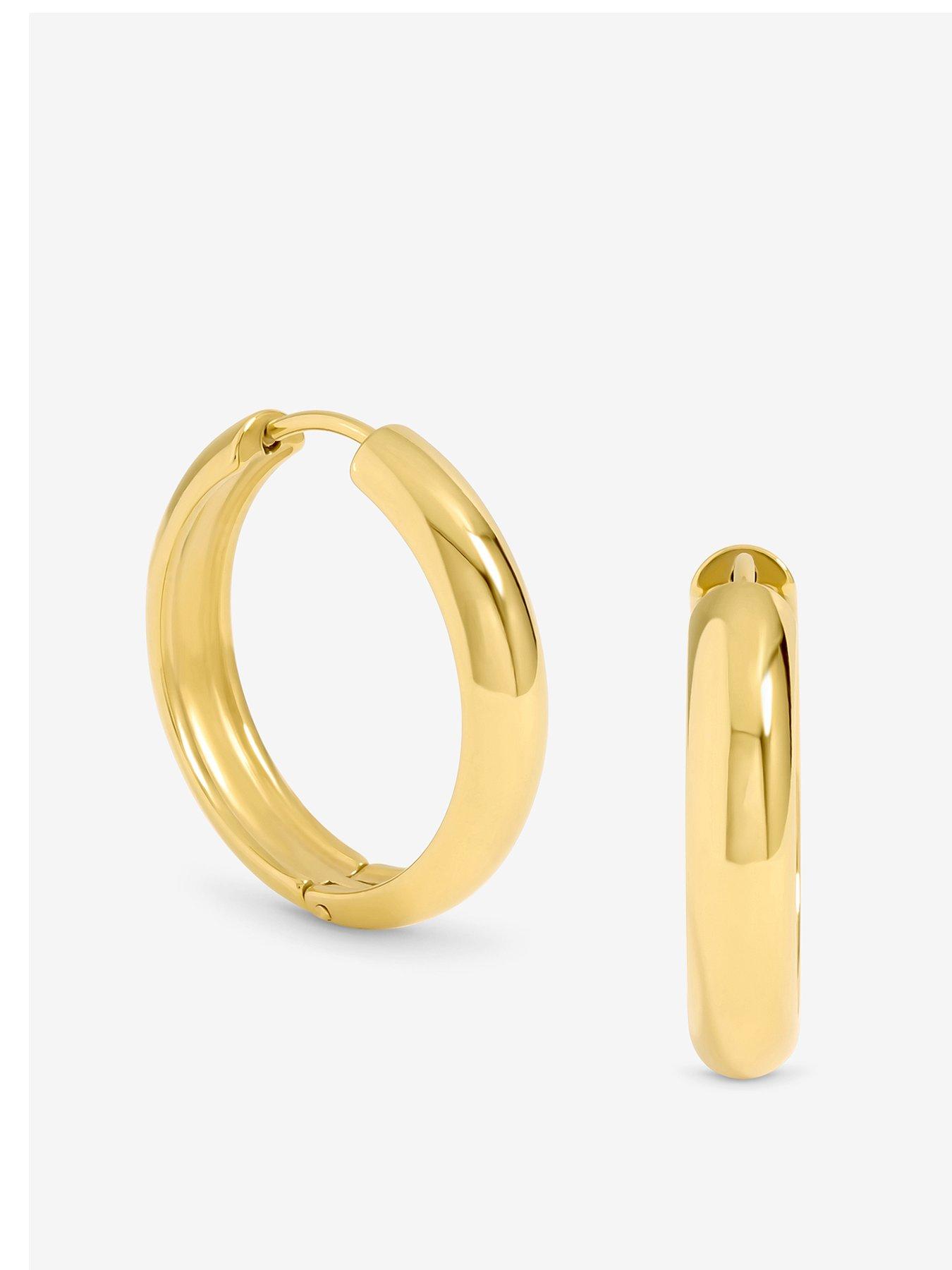 undefined Plated Stainless Steel Medium Flat Surface Hoop Earrings - Gold