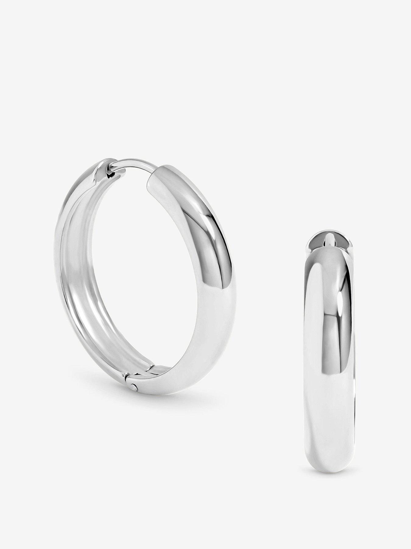 Jon Richard Waterproof Platinum Plated Medium Flat Surface Hoop Earrings