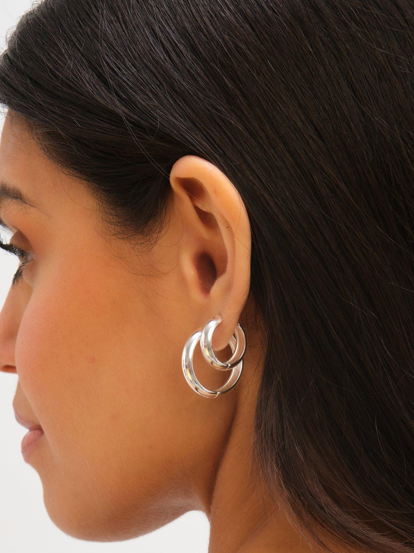 Image 2 of 4 of Jon Richard Waterproof Platinum Plated Medium Flat Surface Hoop Earrings