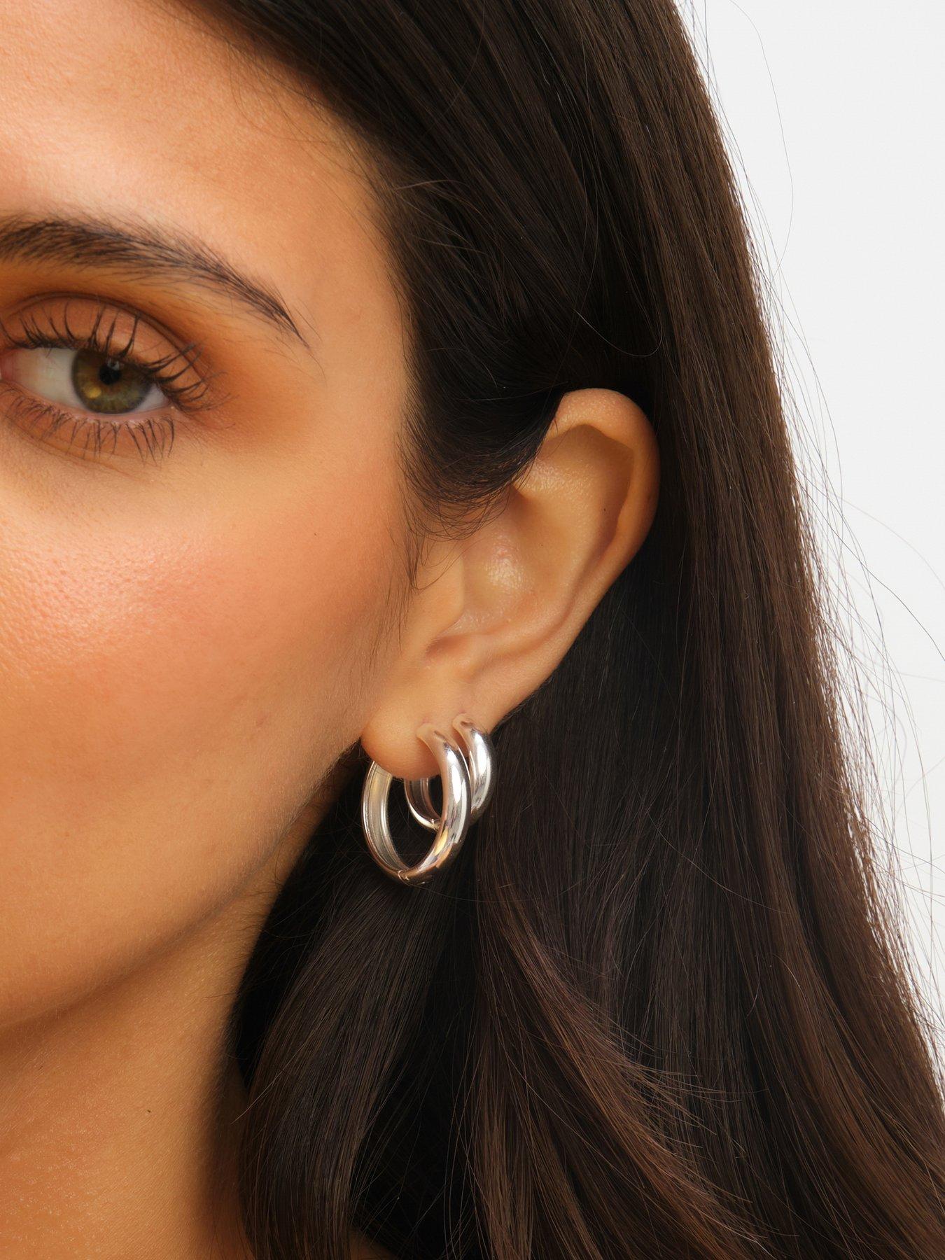 Image 4 of 4 of Jon Richard Waterproof Platinum Plated Medium Flat Surface Hoop Earrings