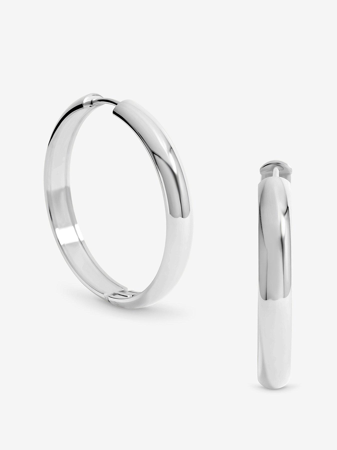 undefined Sterling Plated Stainless Steel Large Flat Surface Hoop Earrings - Silver