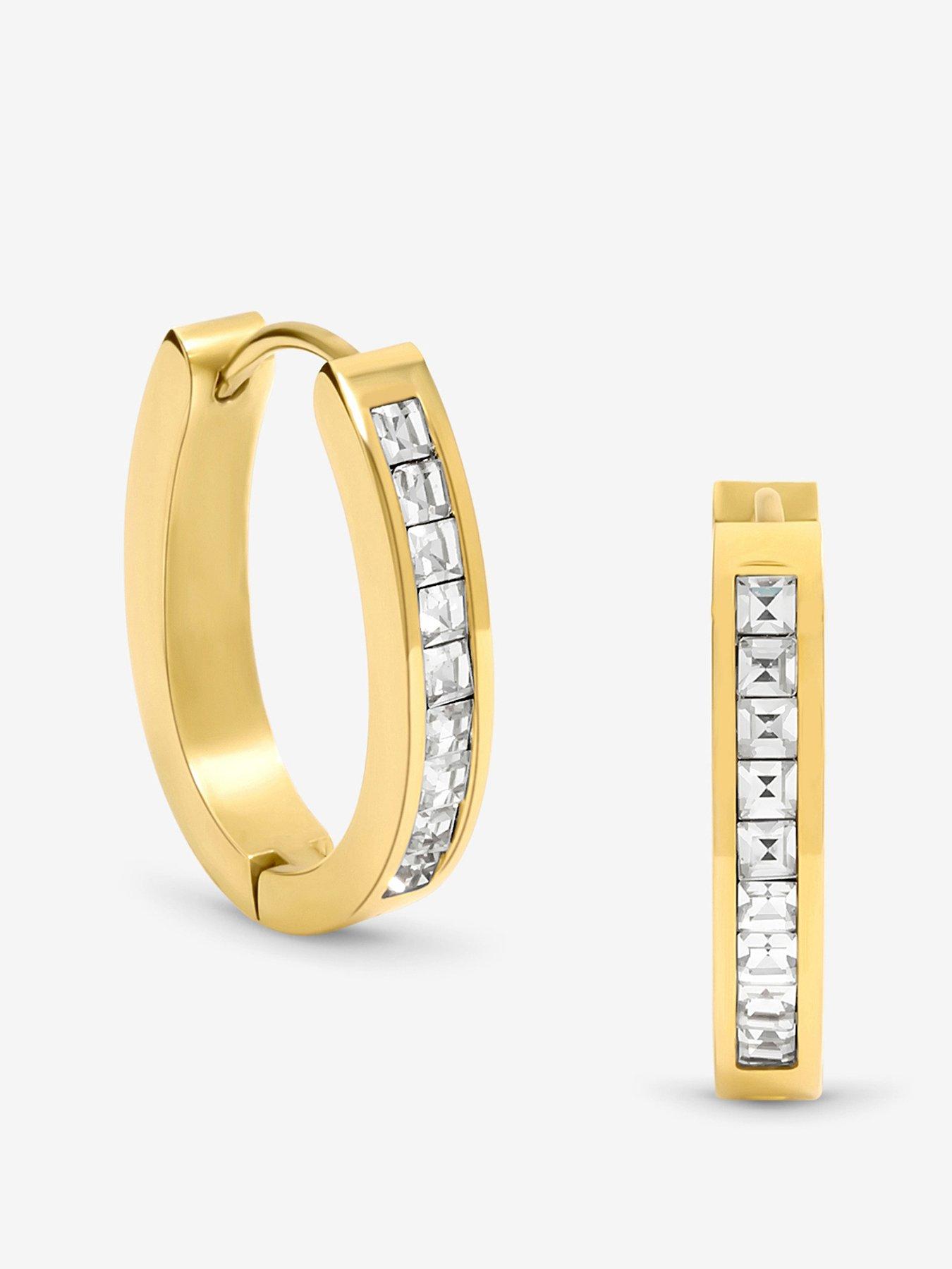 undefined Plated Stainless Steel Crystal And Polished Hoop Earrings - Gold