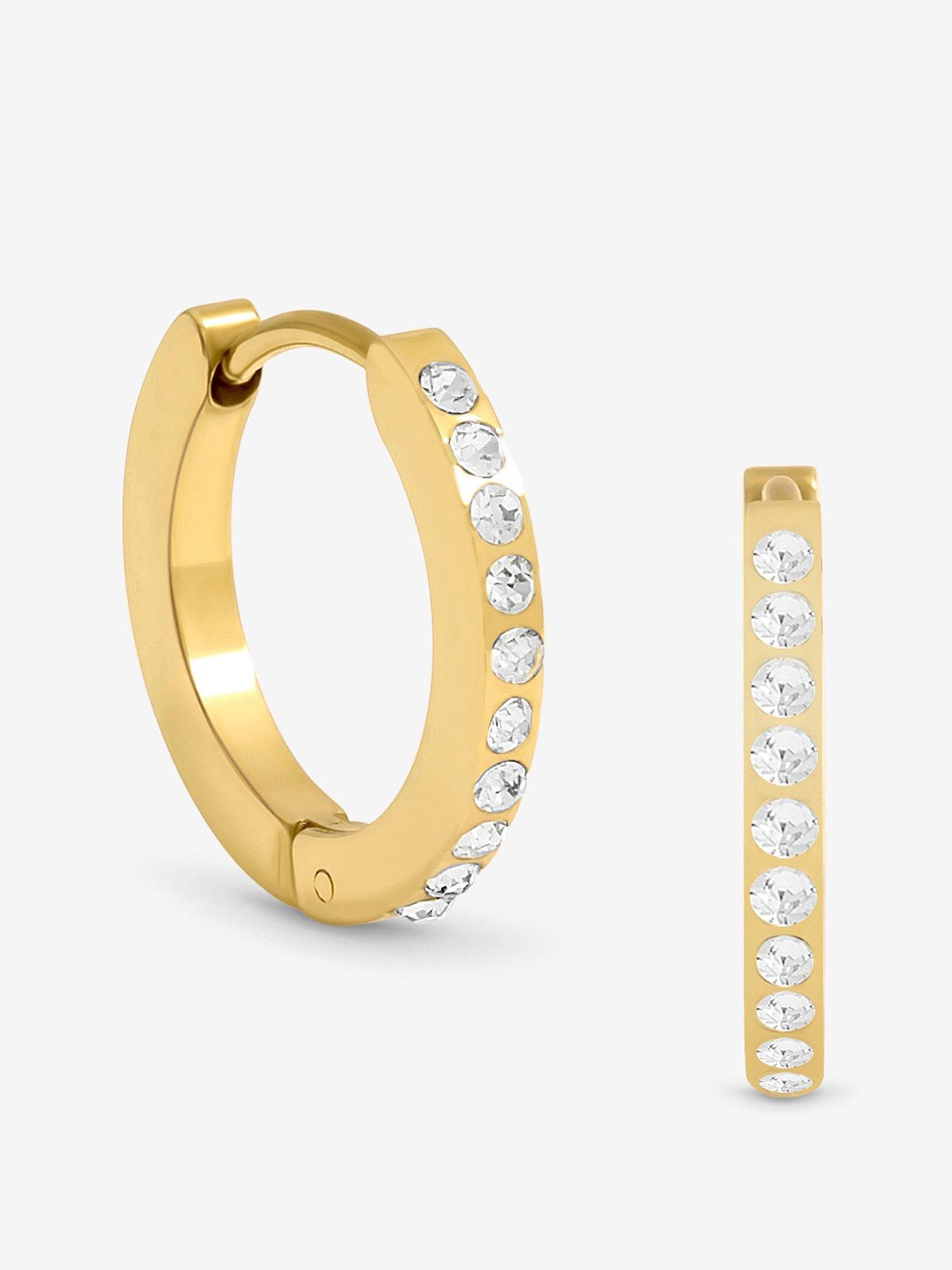 Jon Richard Waterproof Gold Plated Crystal and Polished Huggie Hoop Earrings
