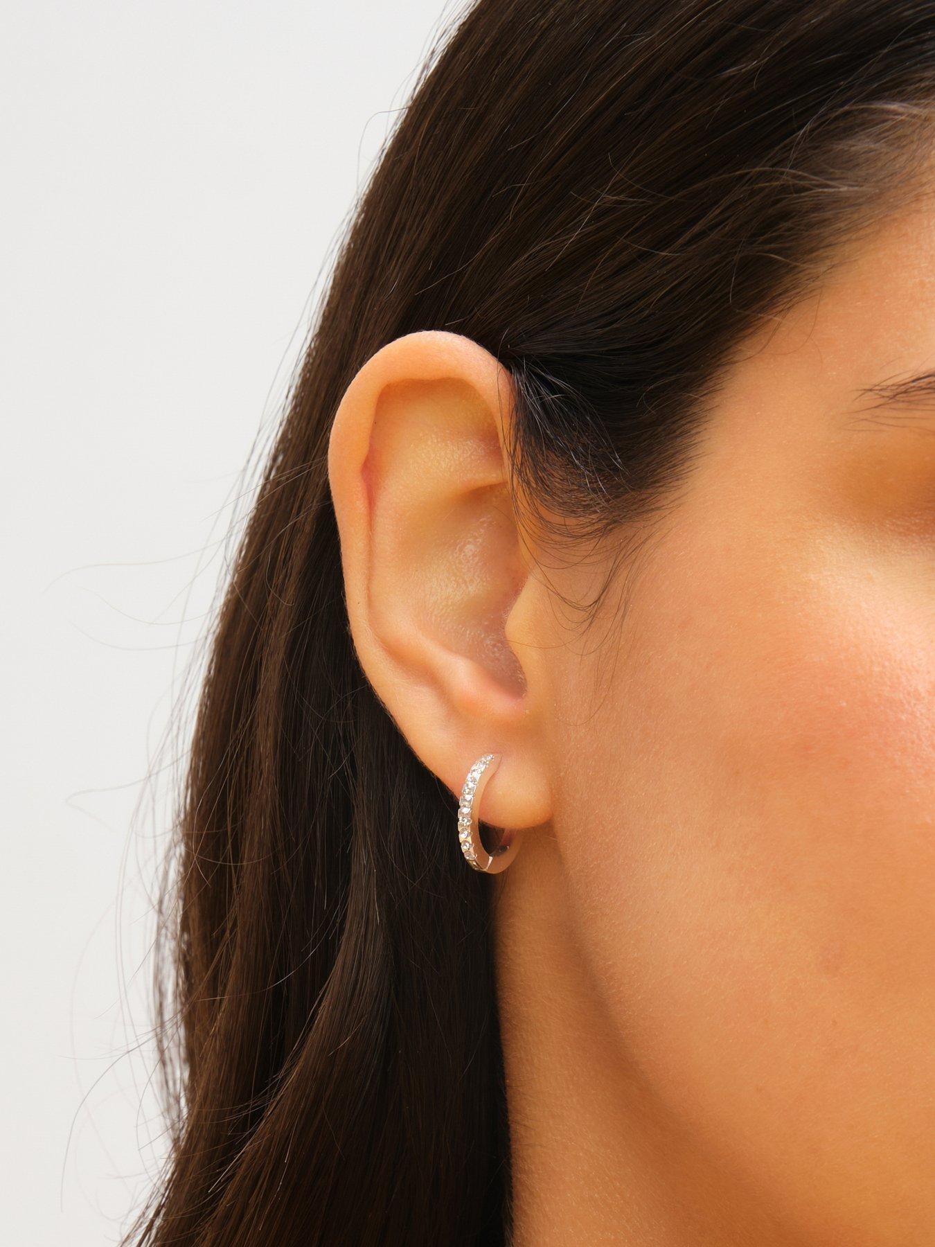 Image 2 of 4 of Jon Richard Waterproof Platinum Plated Crystal And Polished Huggie Hoop Earrings