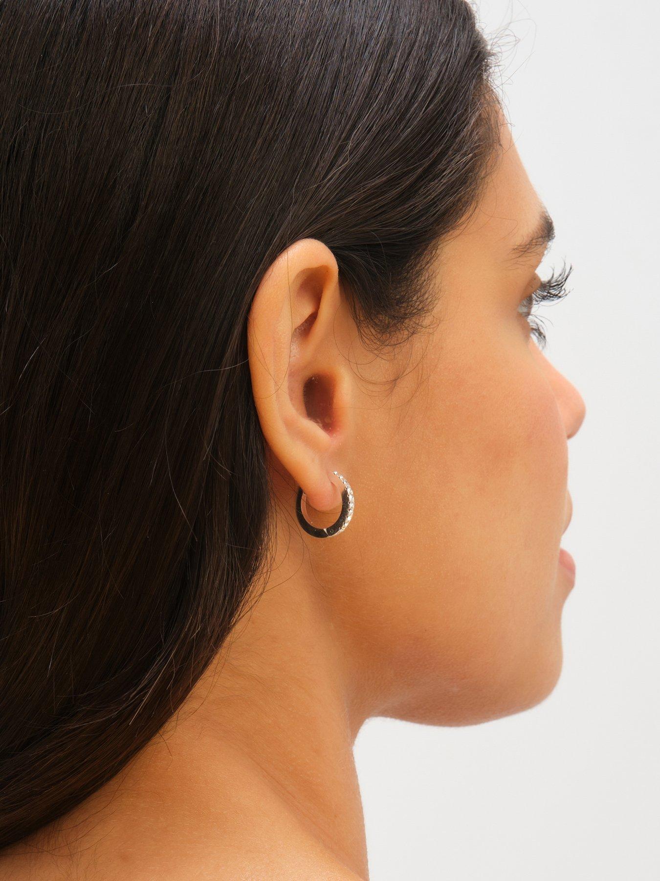 Image 4 of 4 of Jon Richard Waterproof Platinum Plated Crystal And Polished Huggie Hoop Earrings