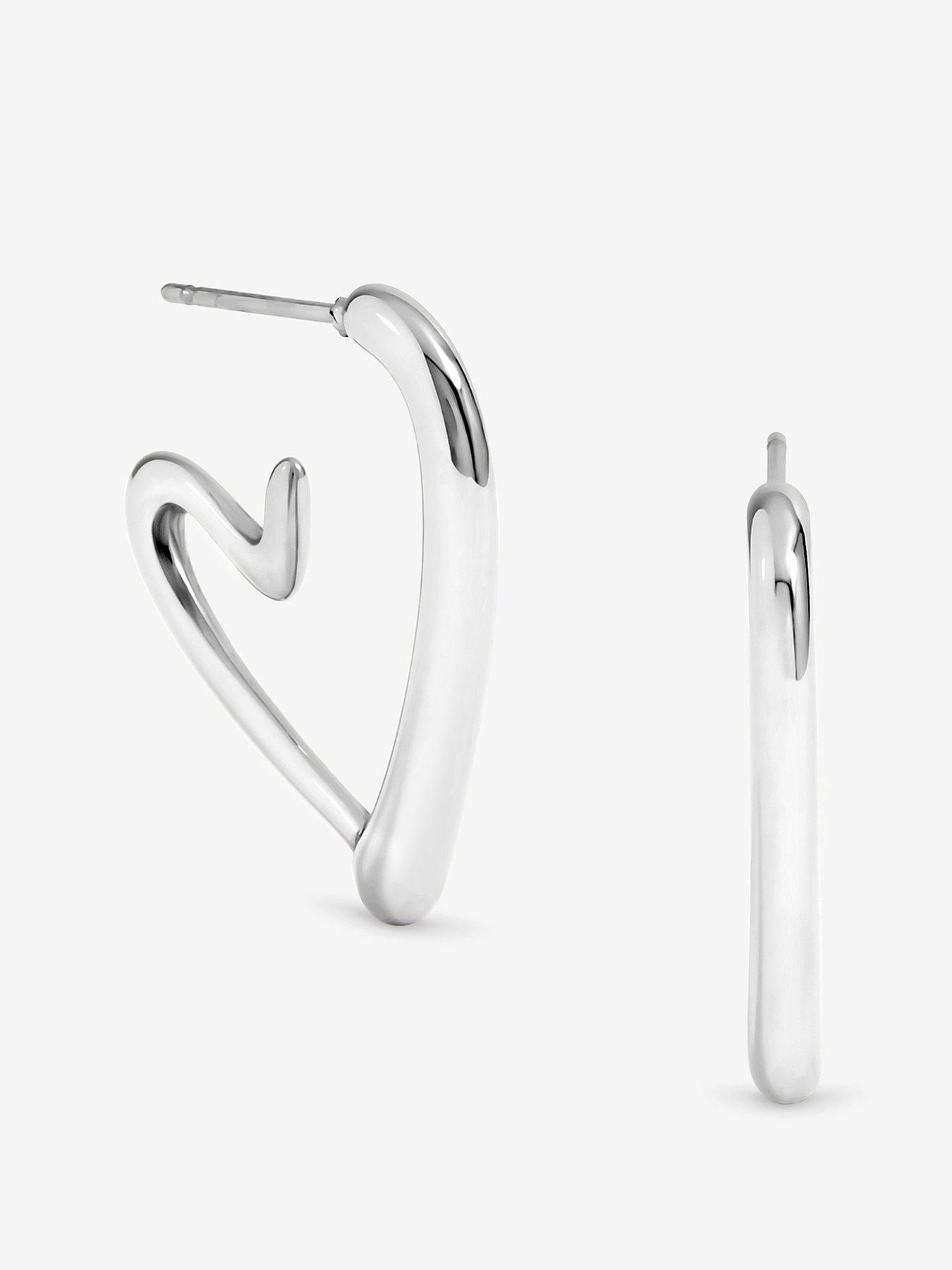 undefined Sterling Plated Stainless Steel Heart Hoop Earrings - Silver
