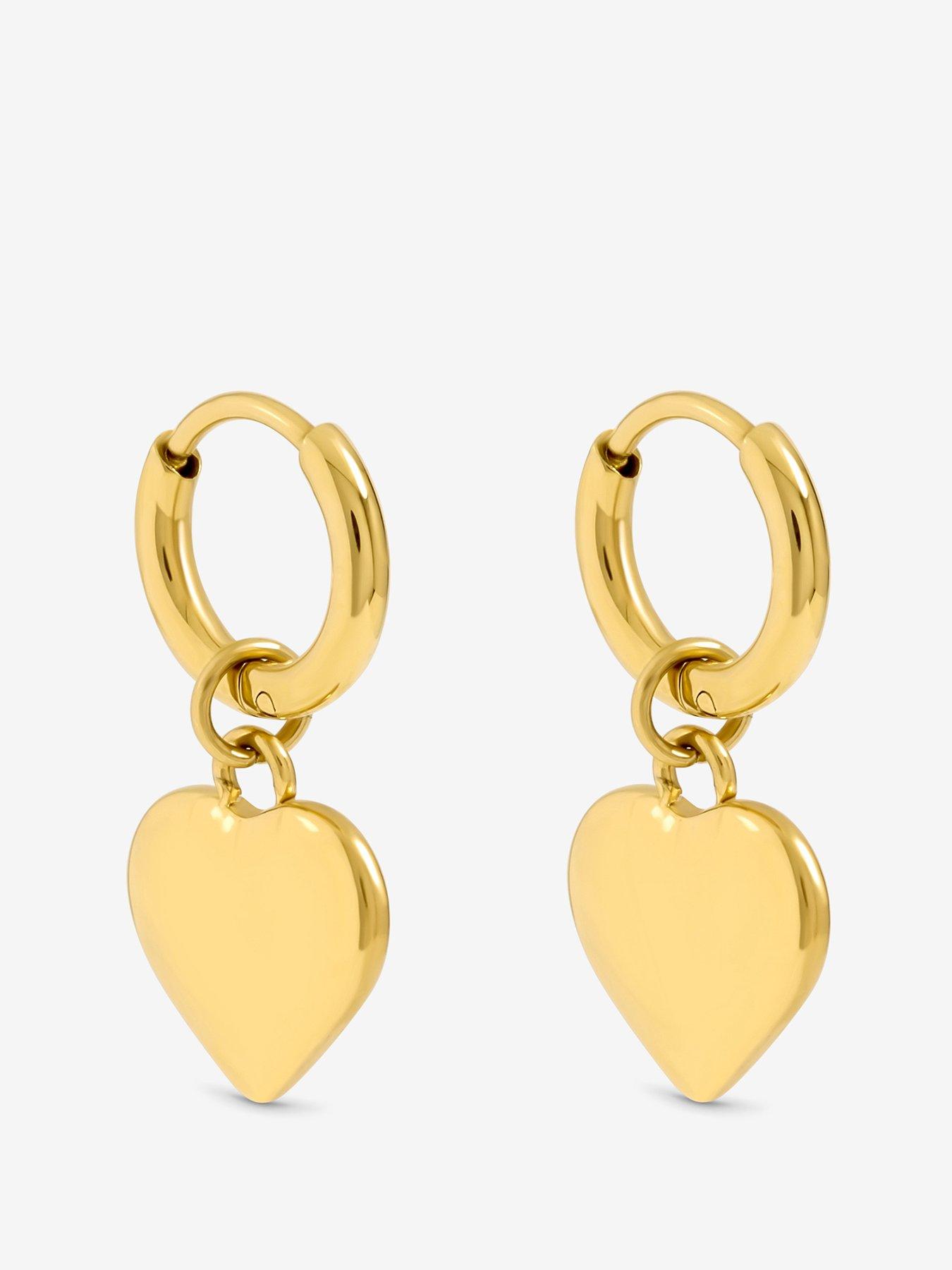 undefined Plated Stainless Steel Heart Charm Hoop Earrings - Gold