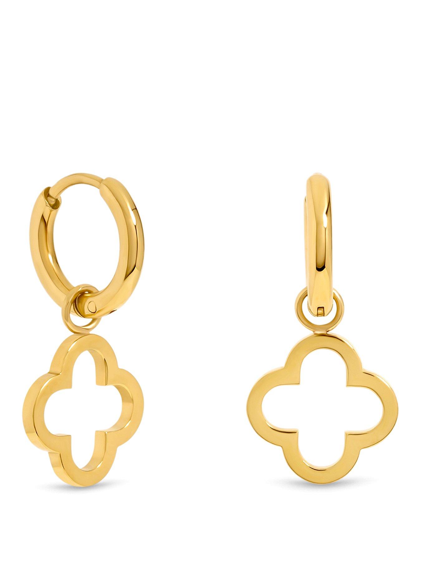 Image 1 of 5 of Jon Richard Waterproof Gold Plated Clover Huggie Hoops