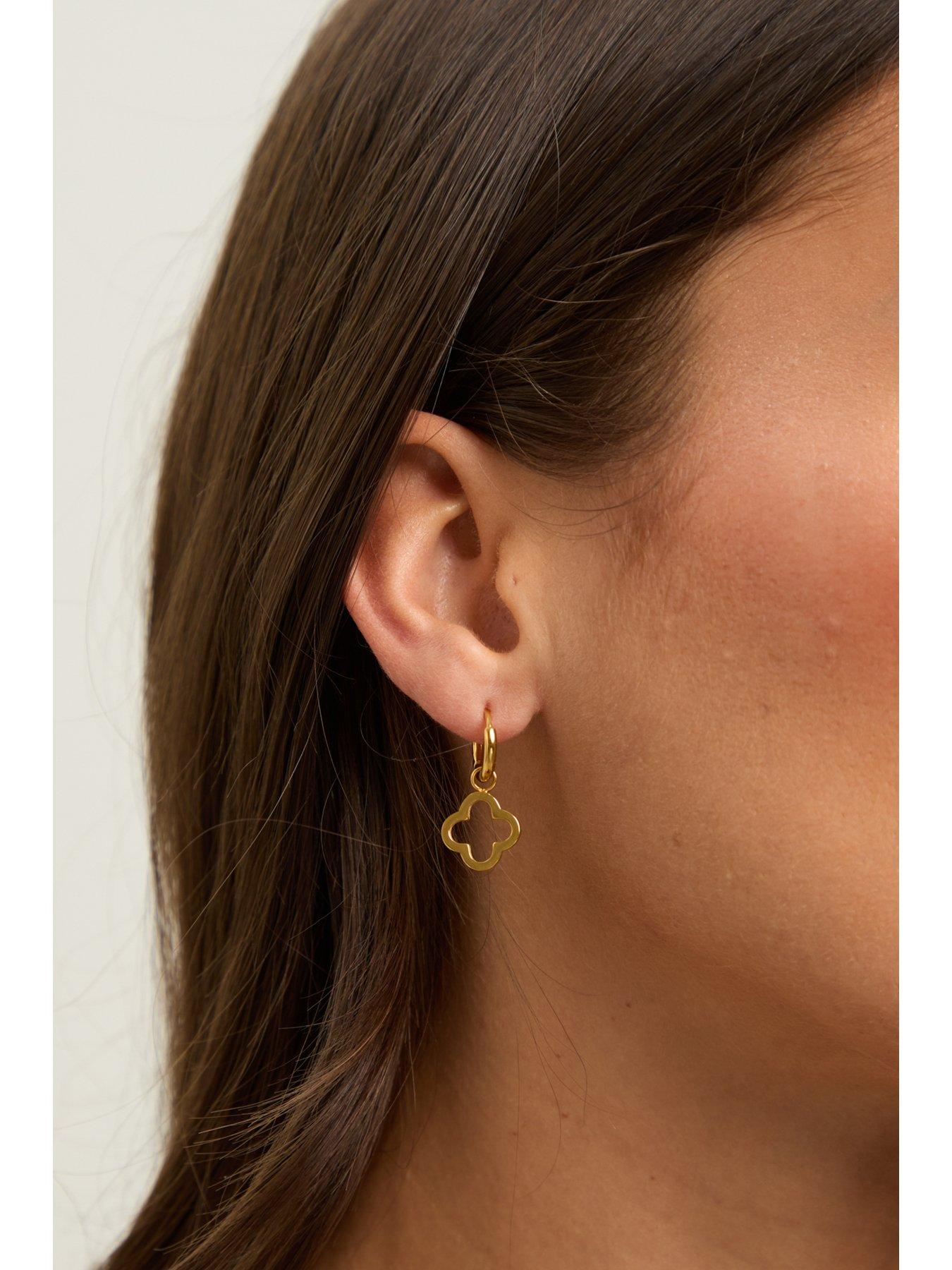 Image 2 of 5 of Jon Richard Waterproof Gold Plated Clover Huggie Hoops