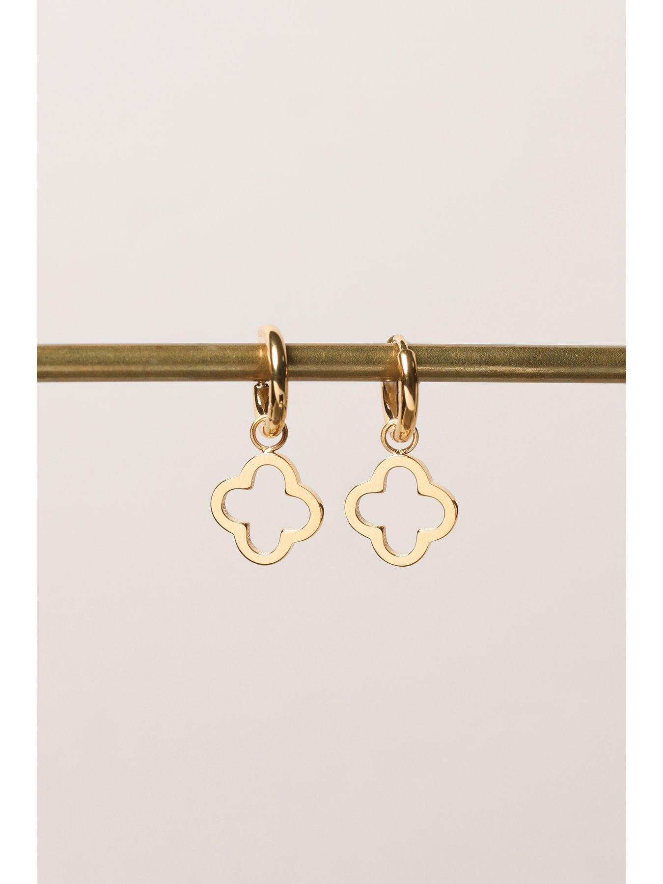 Image 3 of 5 of Jon Richard Waterproof Gold Plated Clover Huggie Hoops