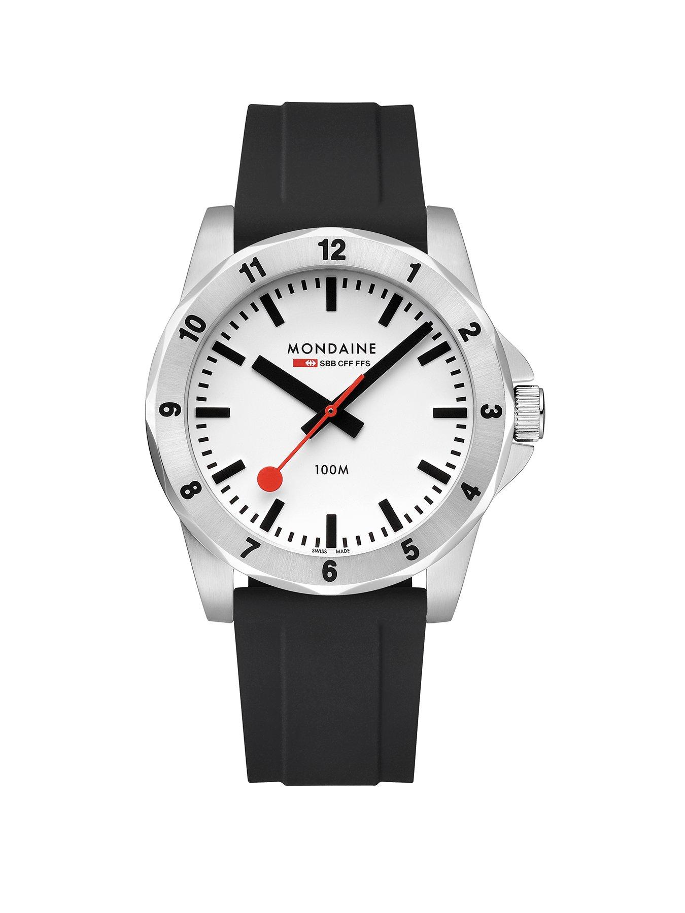 Mondaine Mens Numeri 42Mm White Dial, Silicone Strap - Black