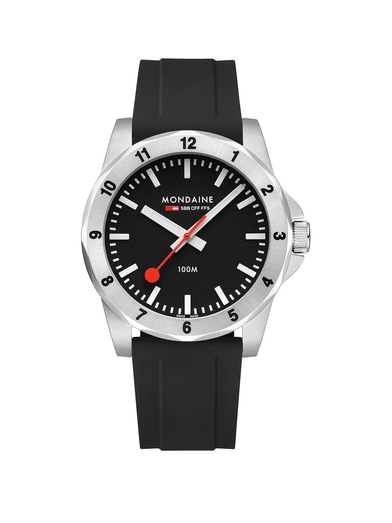 Mondaine Mens Numeri 42Mm Dial, Silicone Strap - Black